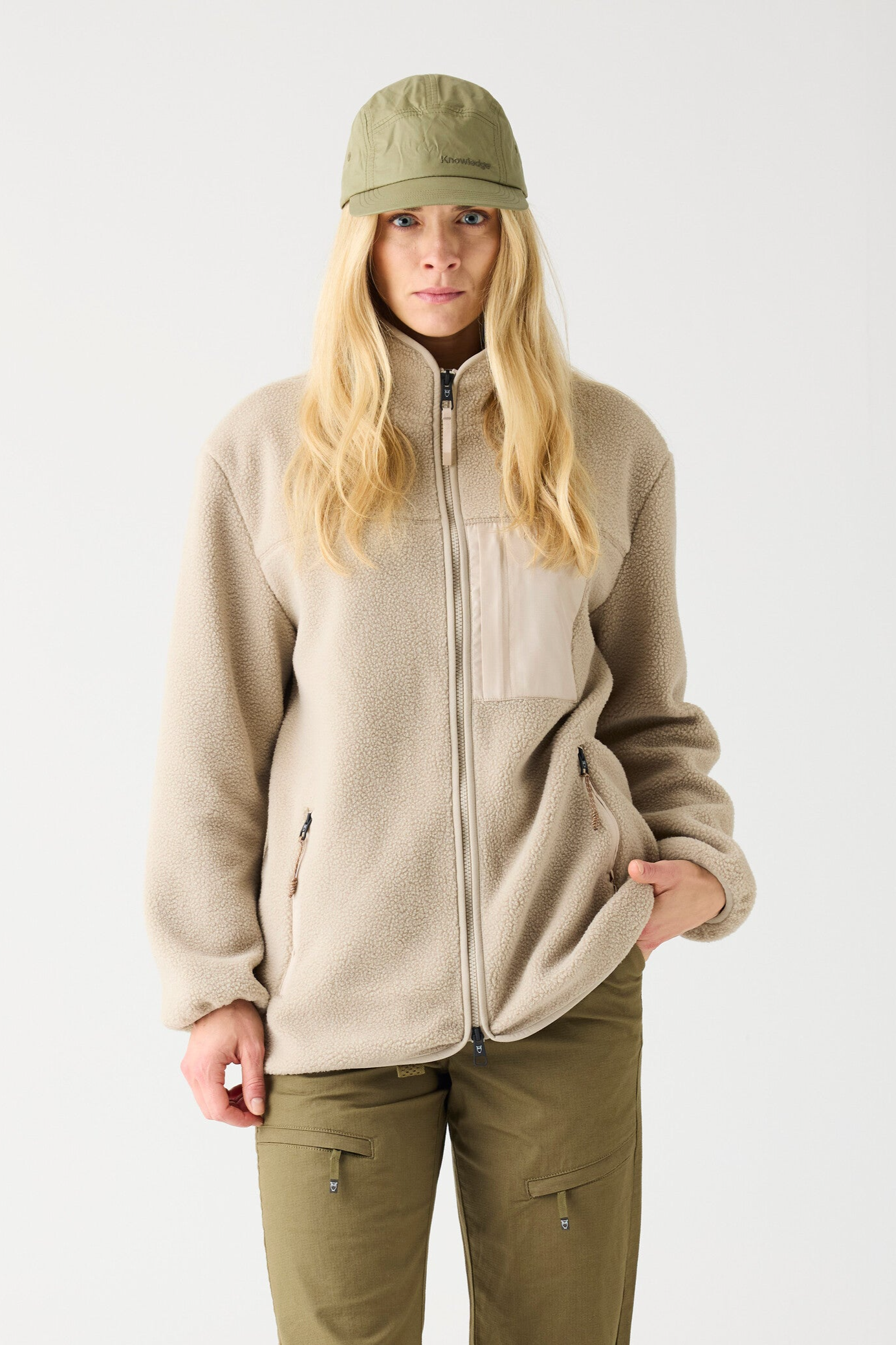 Image of KnowledgeCotton Apparel dames vegan Fleecejack Met Losse Pasvorm En Ritssluiting, Lichtgrijs