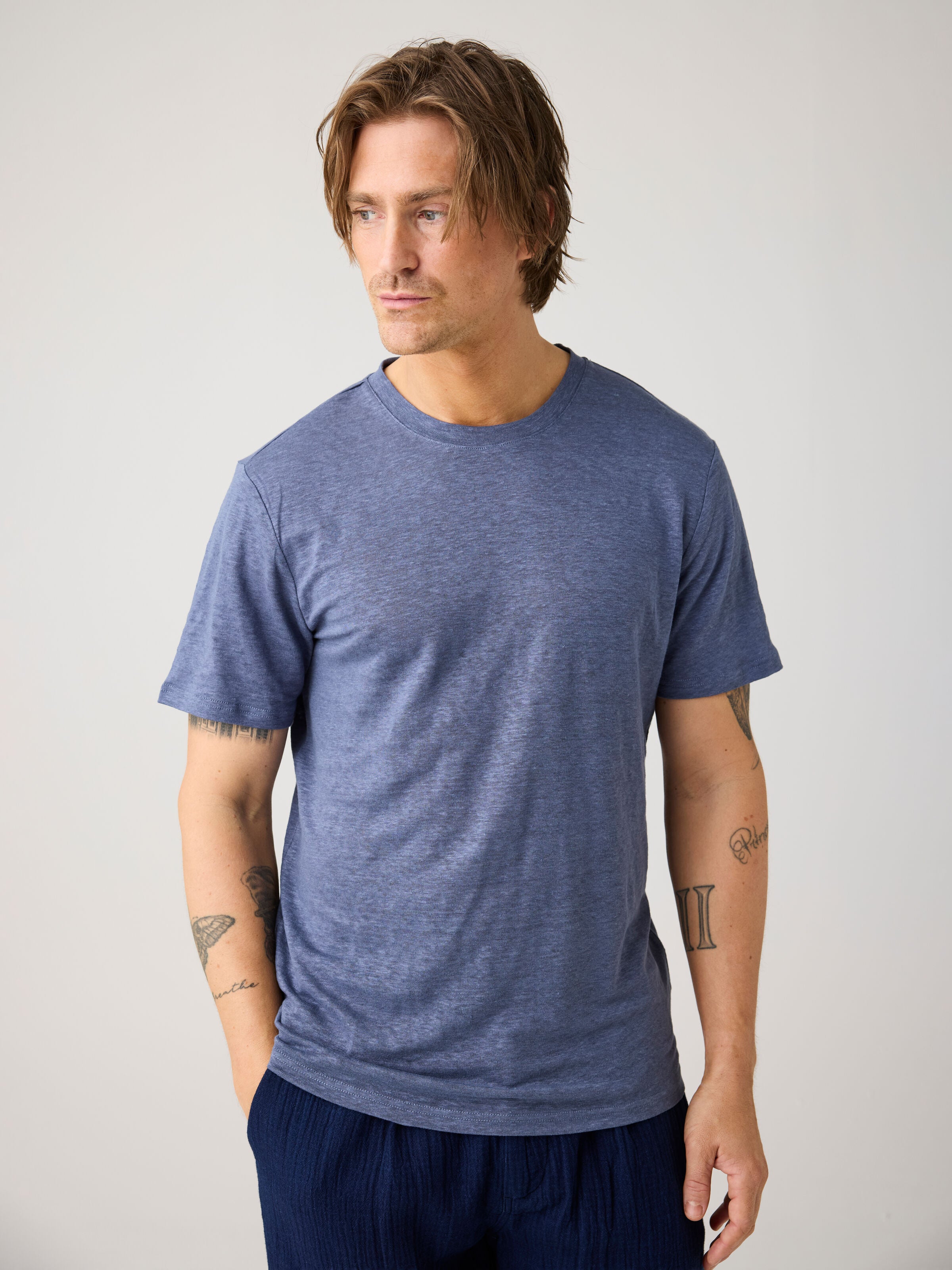 113267 - Herren vegan T-Shirt Leinen Vintage Indigo