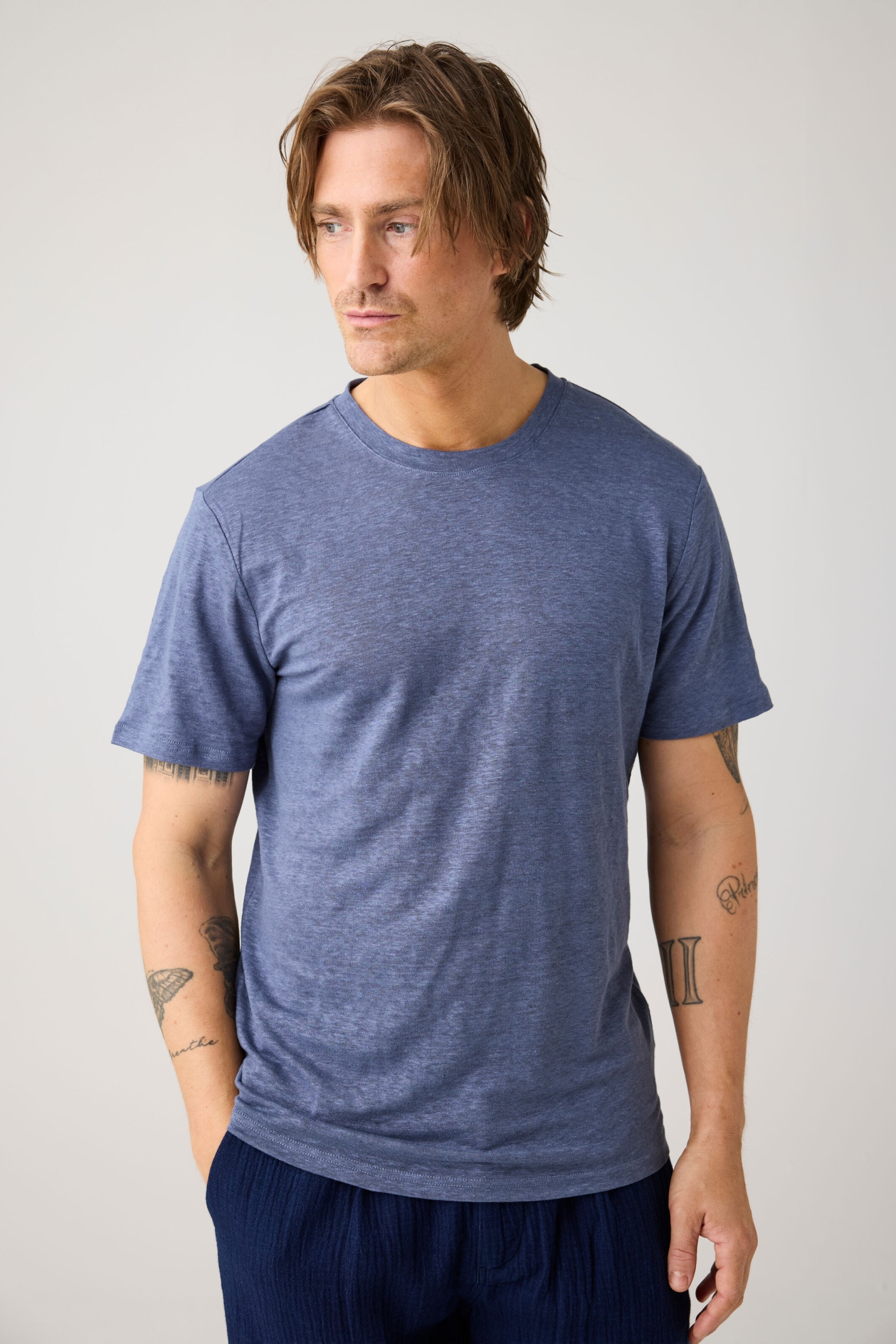 113267 - Herren vegan T-Shirt Leinen Vintage Indigo