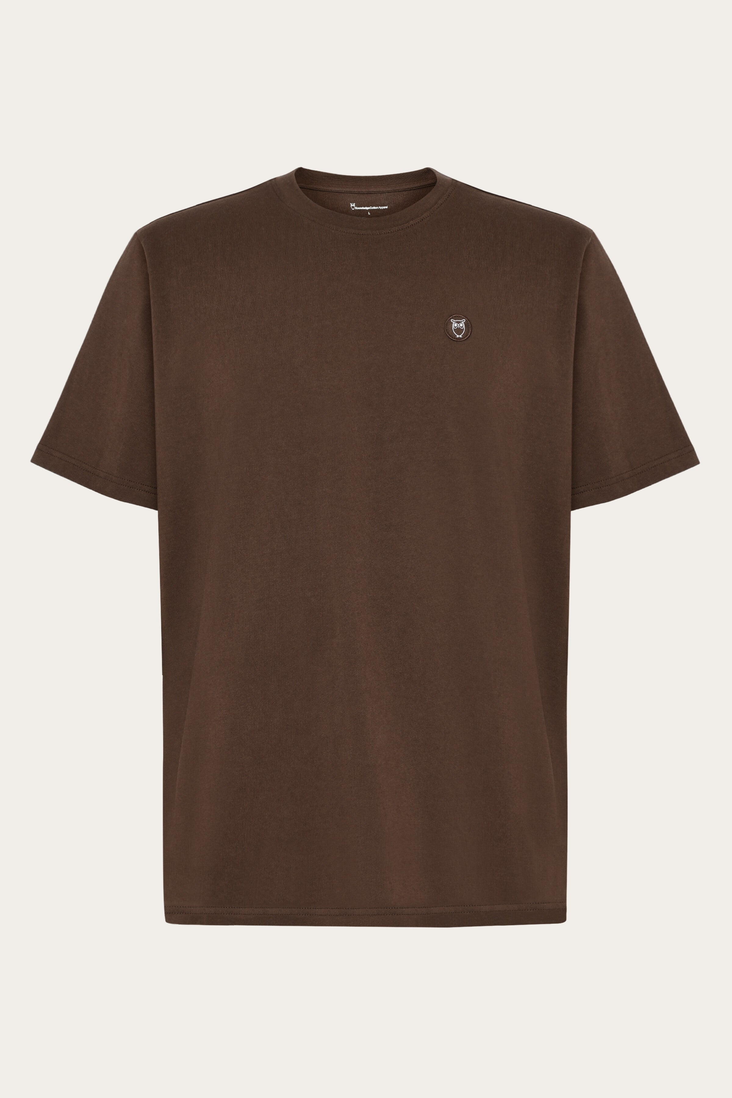 KnowledgeCotton Apparel men vegan T-Shirt Badge Regular Shaved Chocolate