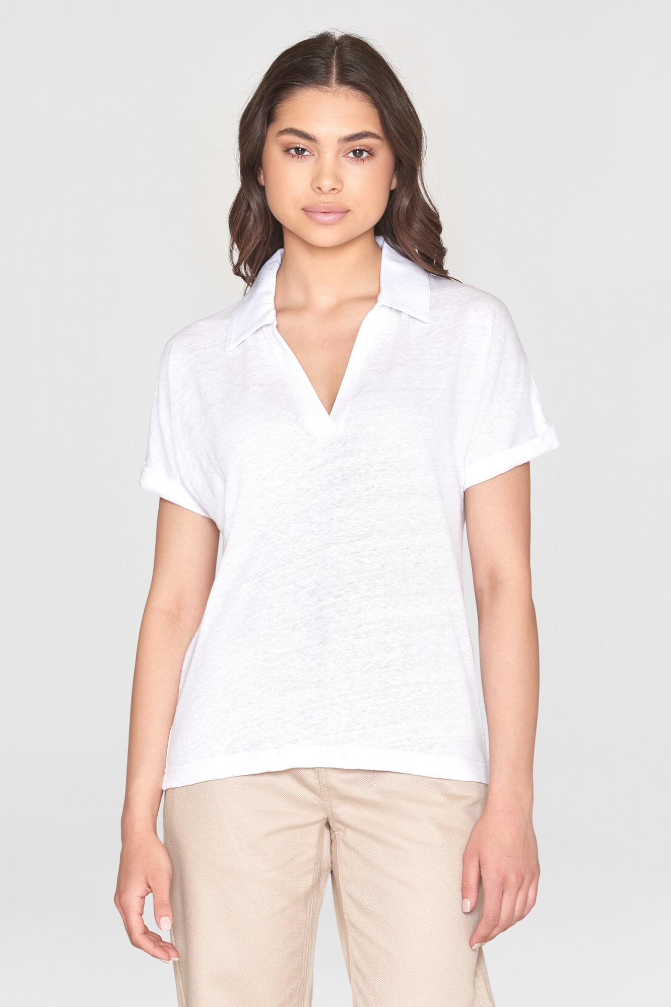 Image of KnowledgeCotton Apparel dames vegan Polo Shirt Met Splitkraag, Helder Wit