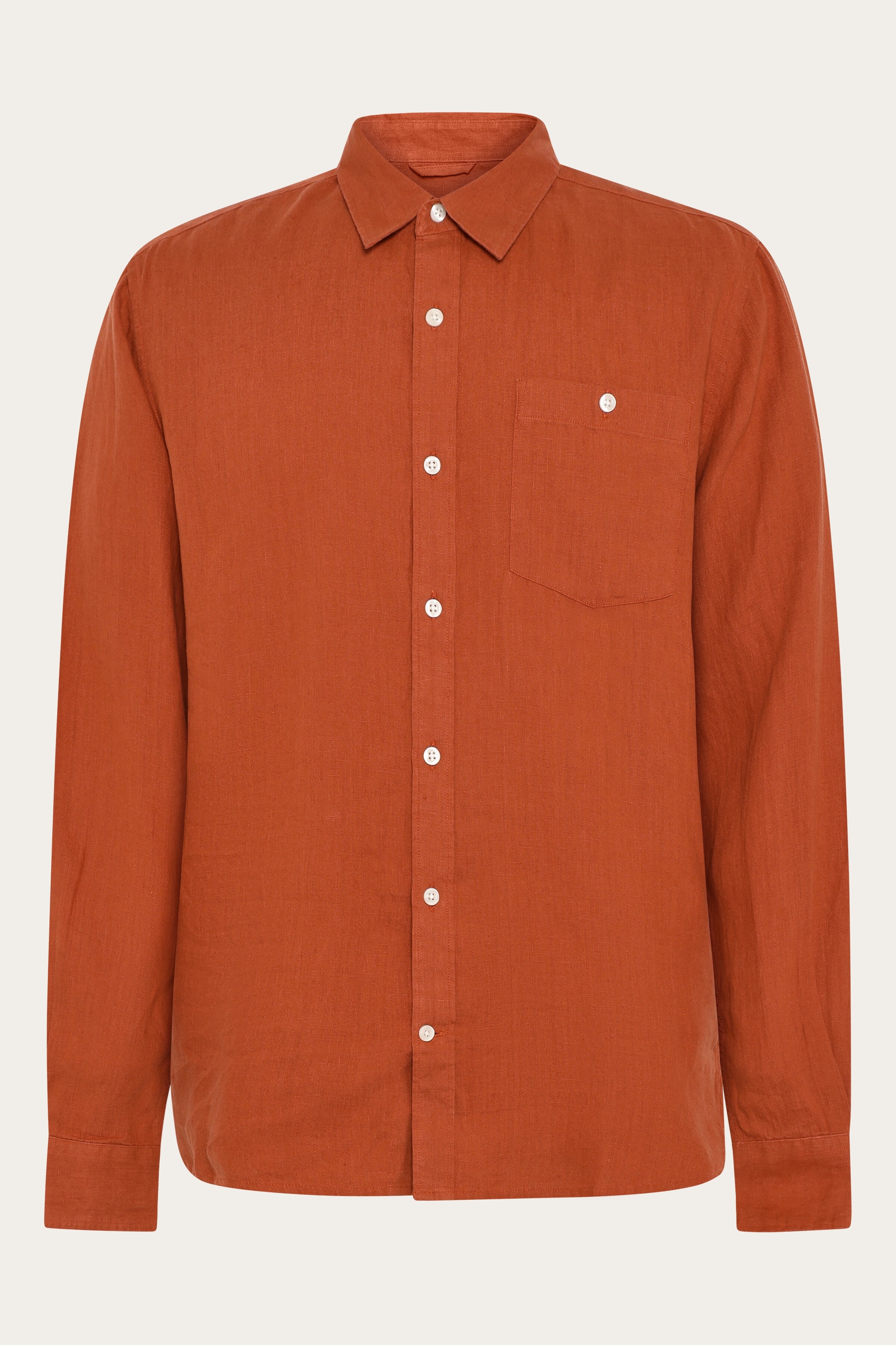 Image of KnowledgeCotton Apparel mannen vegan Overhemd Op Maat Gemaakt In De Kleur Burnt Brick.