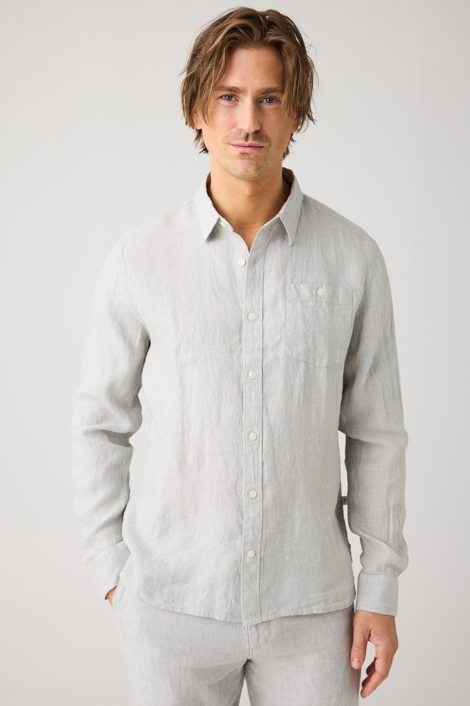 Image of KnowledgeCotton Apparel mannen vegan Overhemd Op Maat Gemaakt In Ultiem Grijs