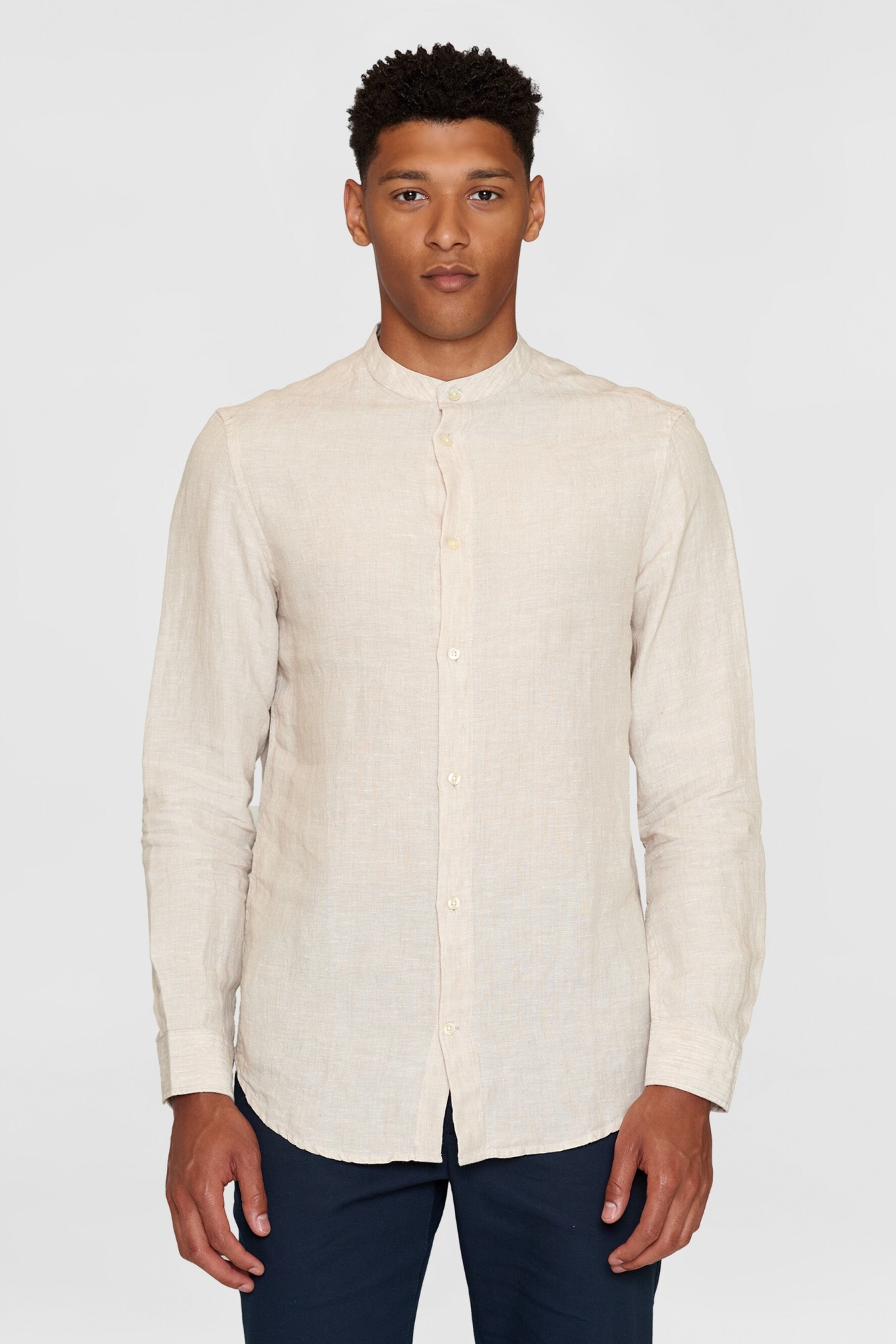 Image of KnowledgeCotton Apparel mannen vegan Overhemd Met Opstaande Kraag, Lichtgrijs