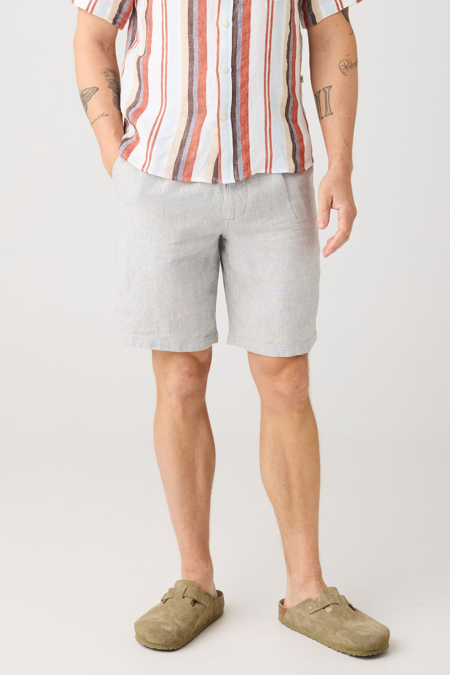 Image of KnowledgeCotton Apparel mannen vegan Losse Shorts Van Linnen, Ultiem Grijs