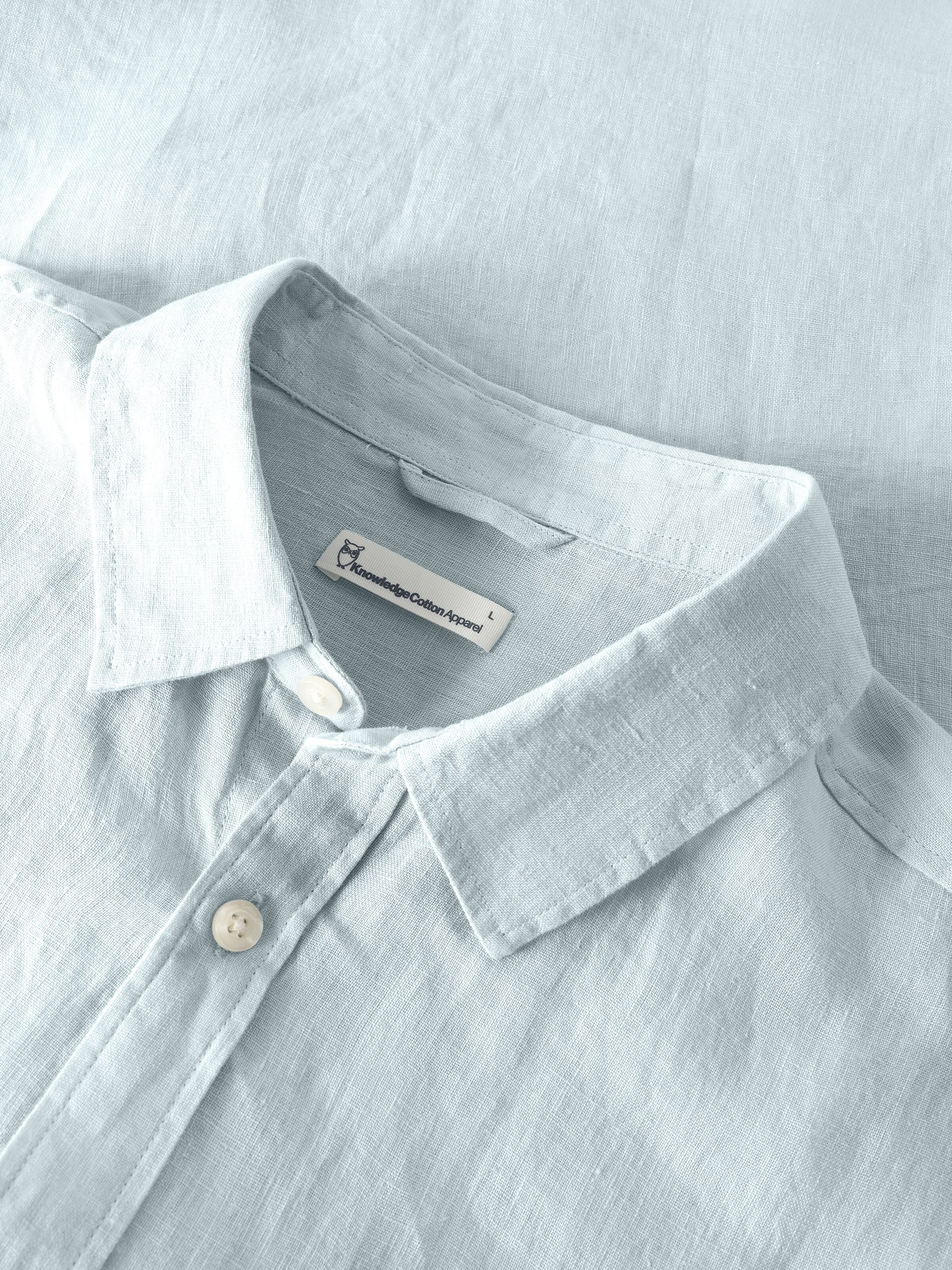 KnowledgeCotton Apparel men vegan Shirt Short Sleeve Custom Fit Skyway Light Blue