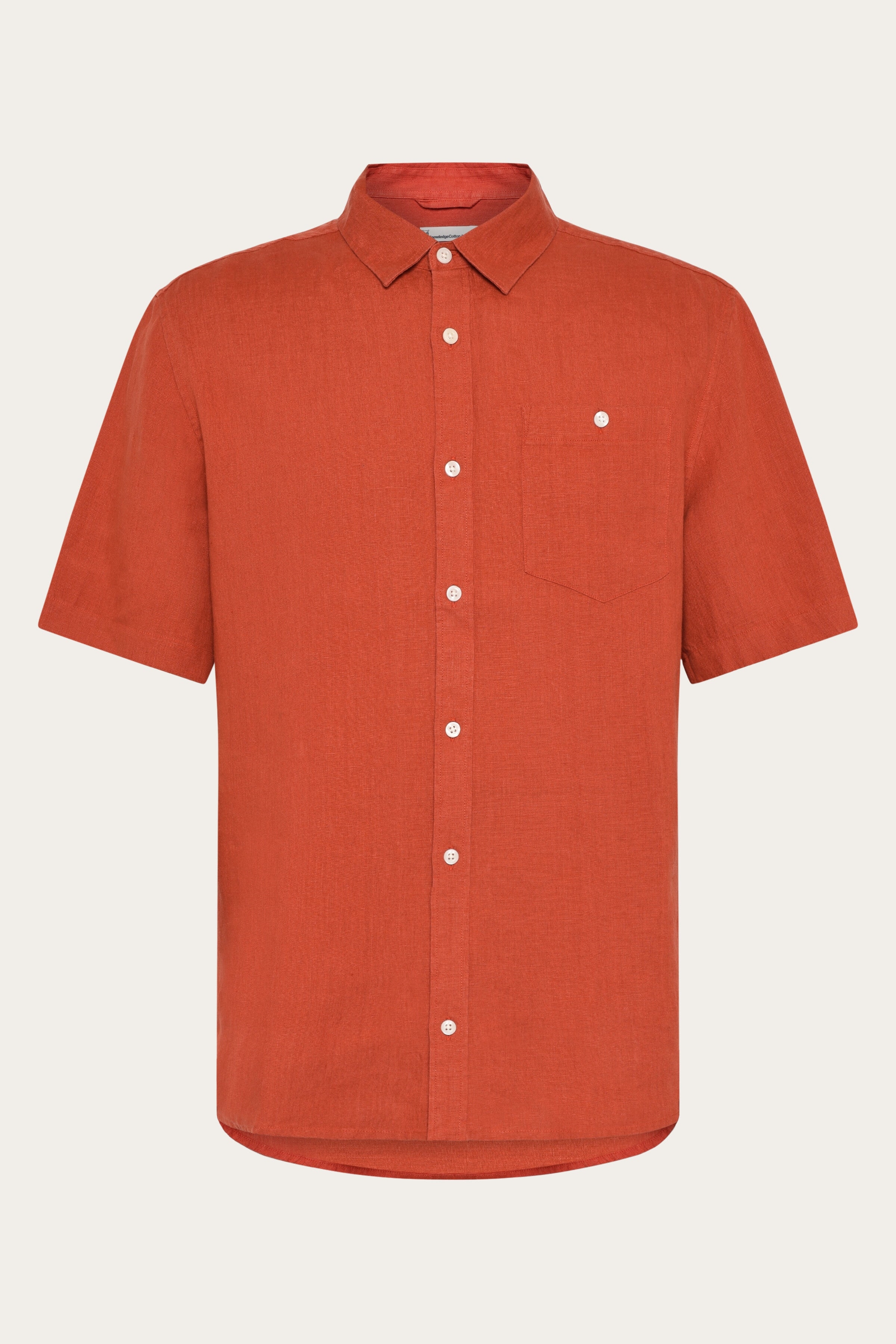 Image of KnowledgeCotton Apparel mannen vegan Shirt Met Korte Mouwen, Op Maat Gemaakt, In De Kleur Burnt Brick.