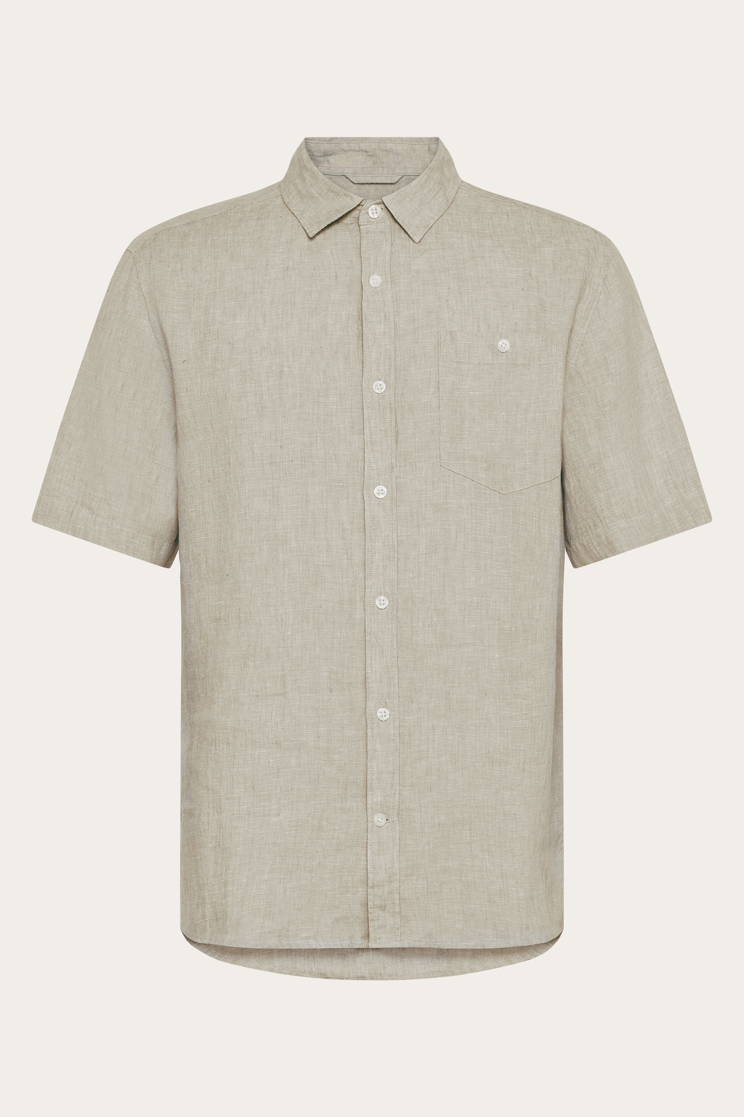 Image of KnowledgeCotton Apparel mannen vegan Overhemd Met Korte Mouwen, Op Maat Gemaakt, Twill, Beige
