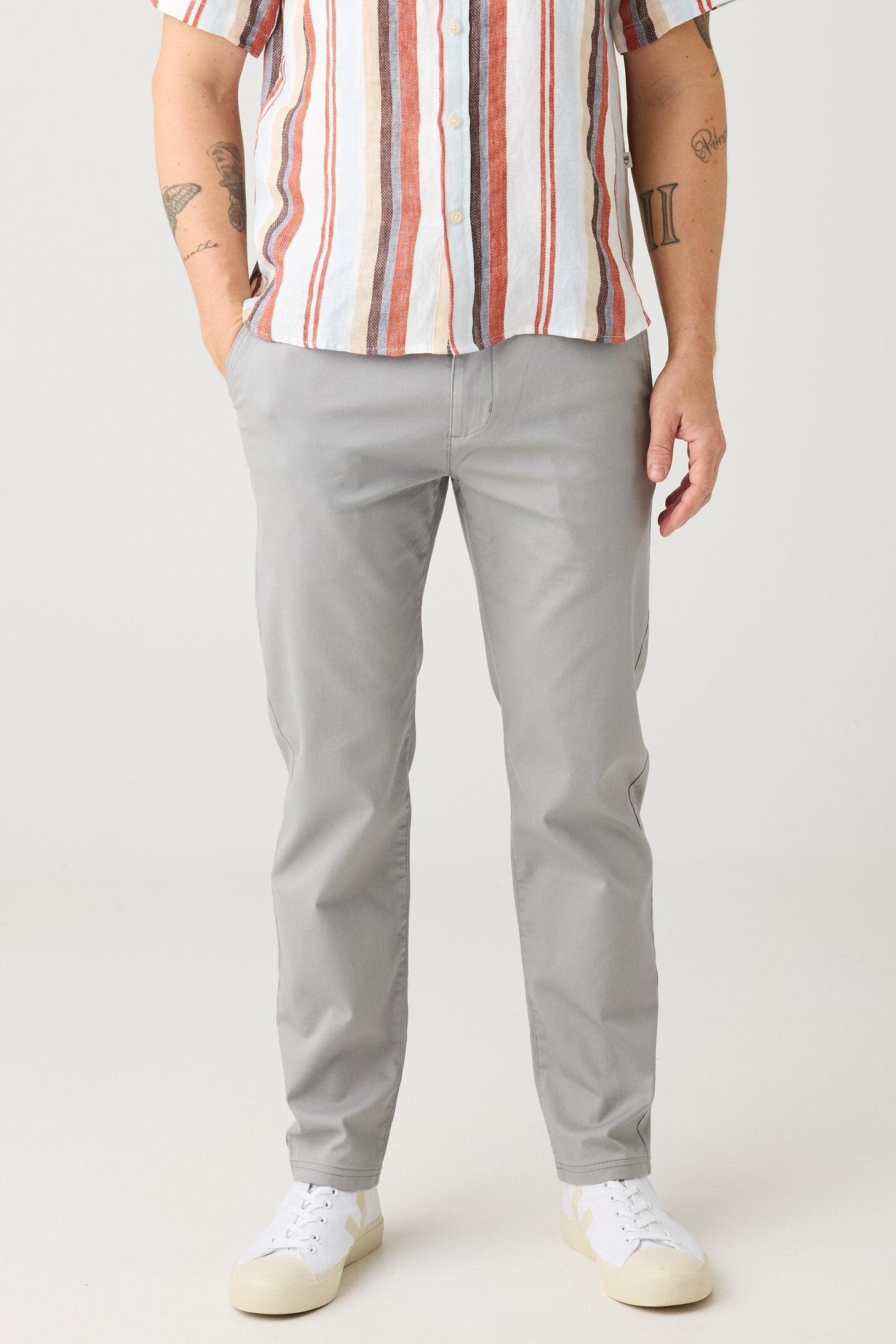 Image of KnowledgeCotton Apparel mannen vegan Canvas Chuck Broek, Normale Uitvoering, Ultimate Grey