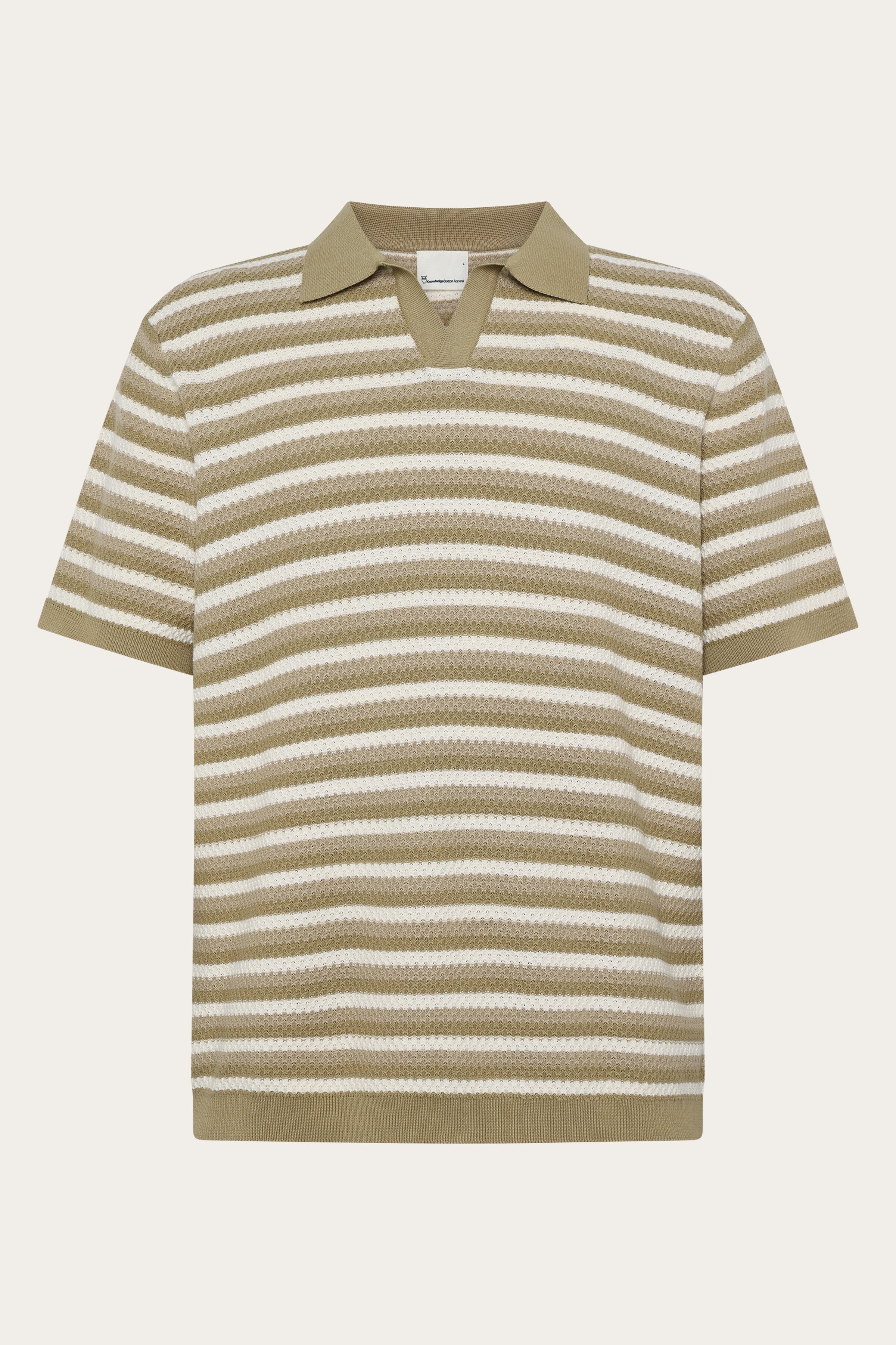 KnowledgeCotton Apparel Herren vegan Polohemd Gestrickt Gestreift Beige