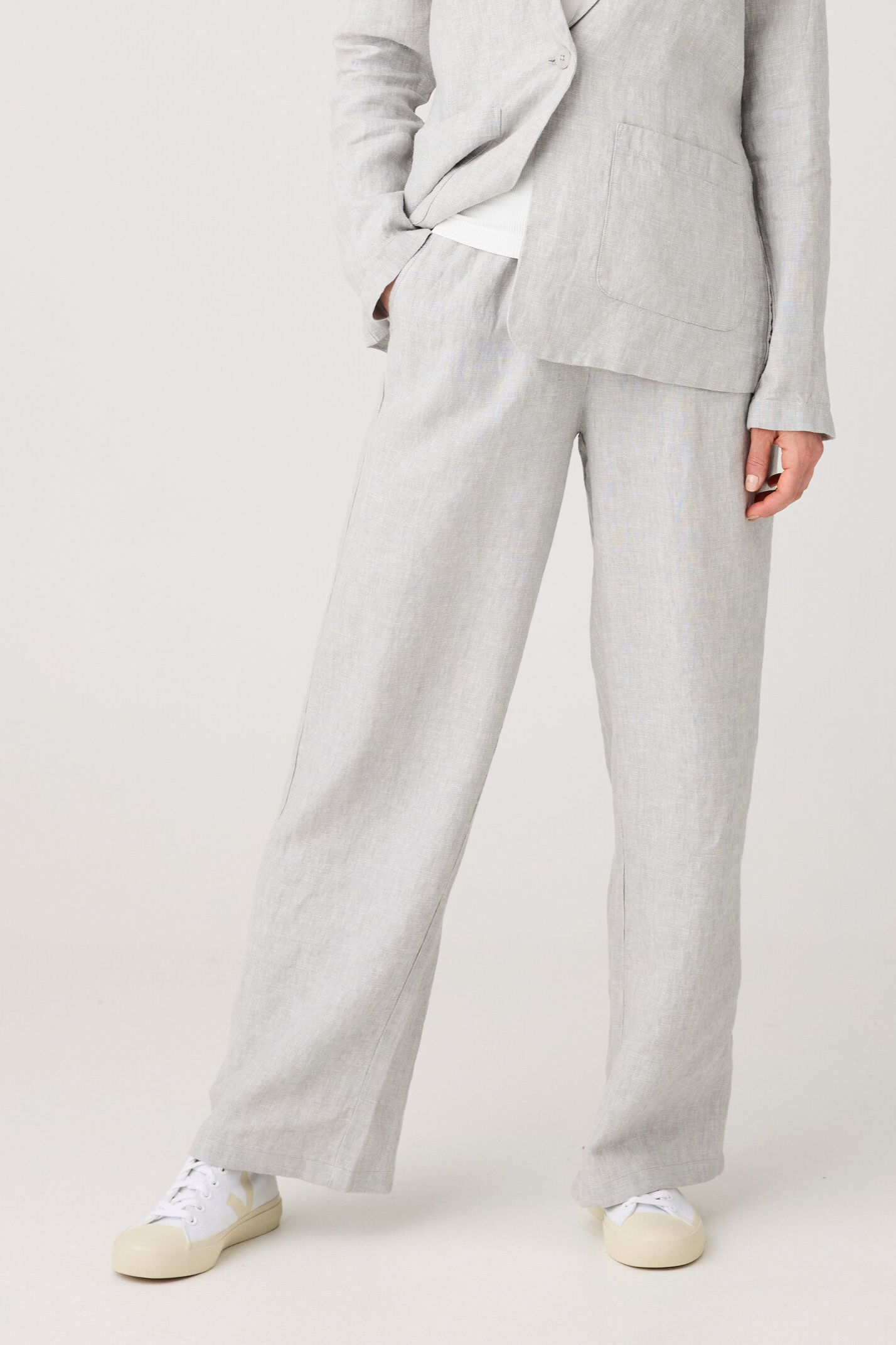 Image of KnowledgeCotton Apparel dames vegan Broek Posey Wide Linen Ultimate Grey