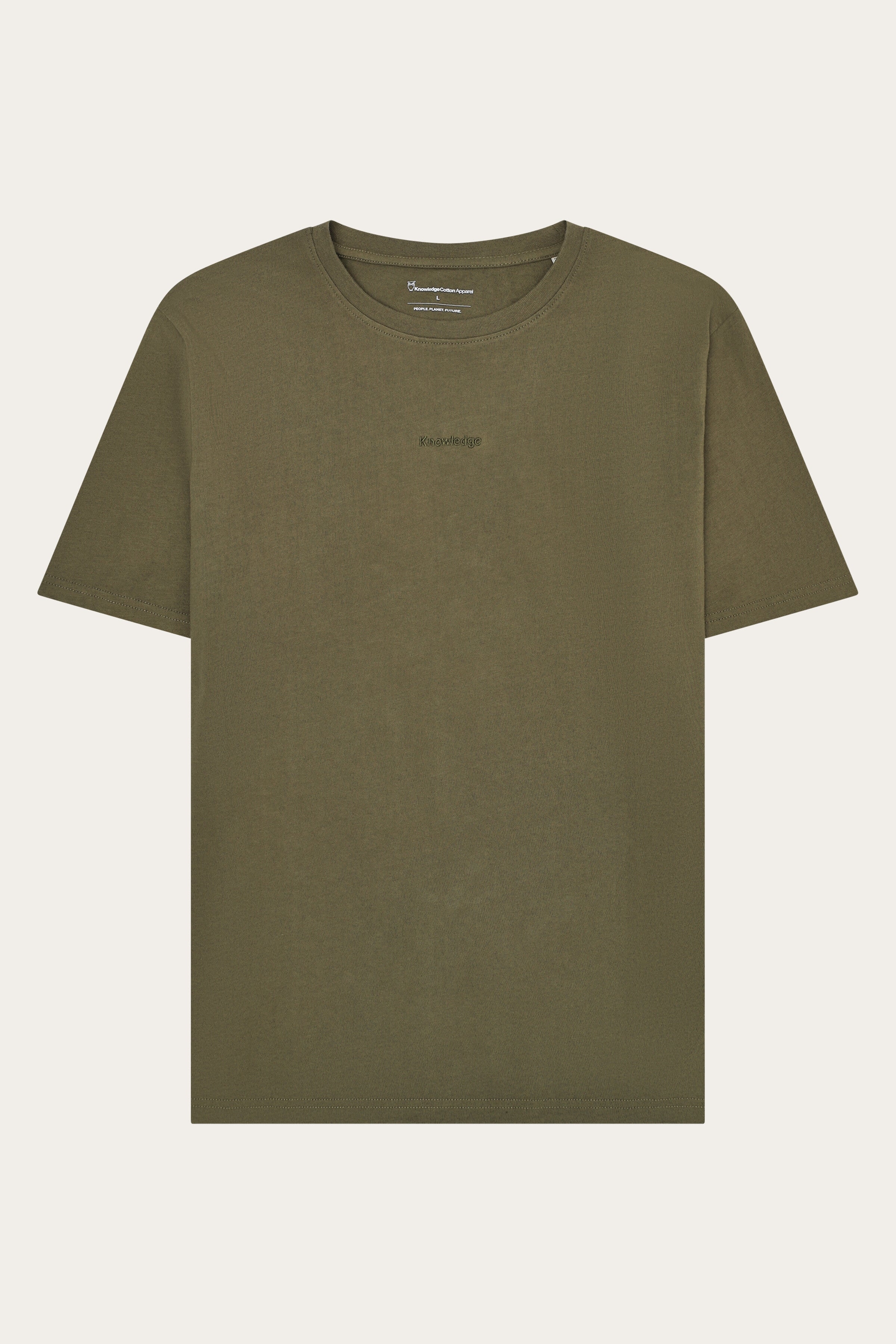 Image of KnowledgeCotton Apparel mannen vegan Geborduurd T-Shirt Op De Borst In Gebrande Olijfgroen