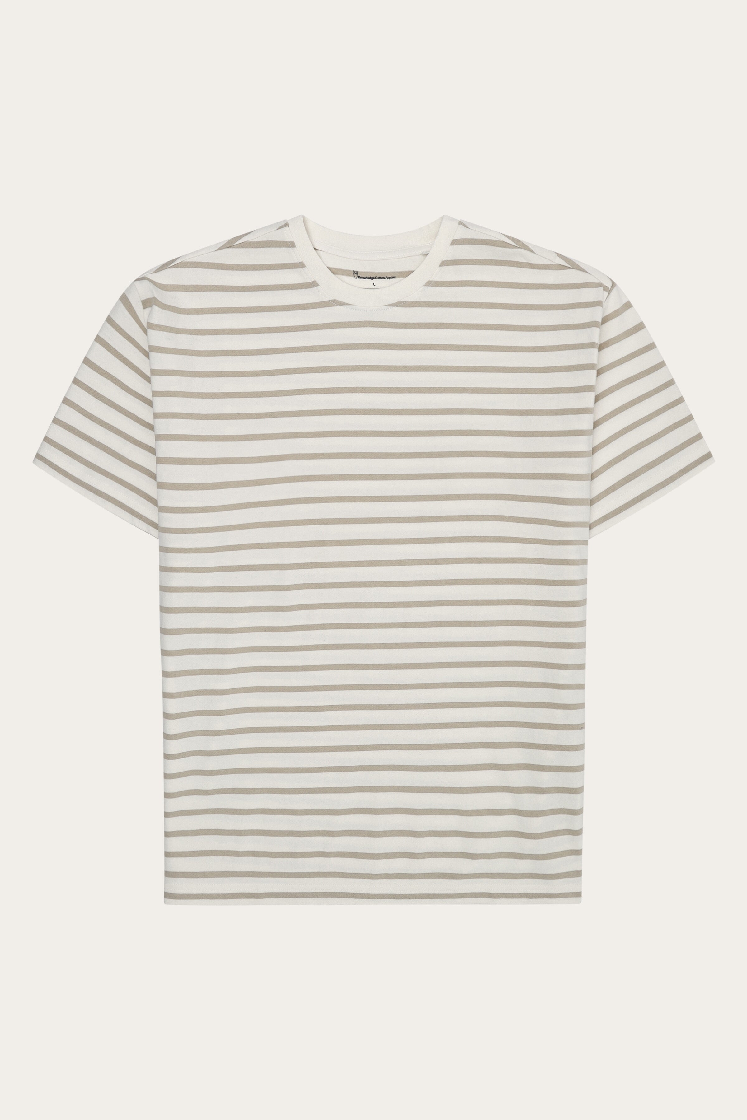 Image of KnowledgeCotton Apparel mannen vegan T-Shirt Voor Heren, Los Model, Gestreept, Beige