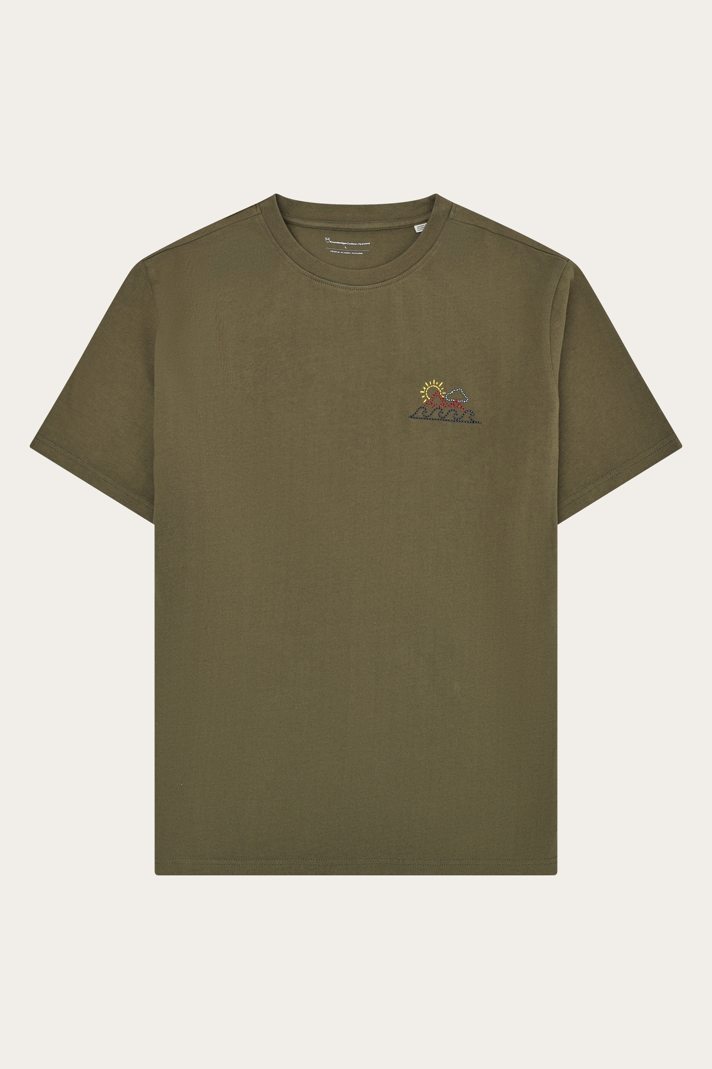 KnowledgeCotton Apparel Herren vegan T-Shirt Chest Print Burned Olive