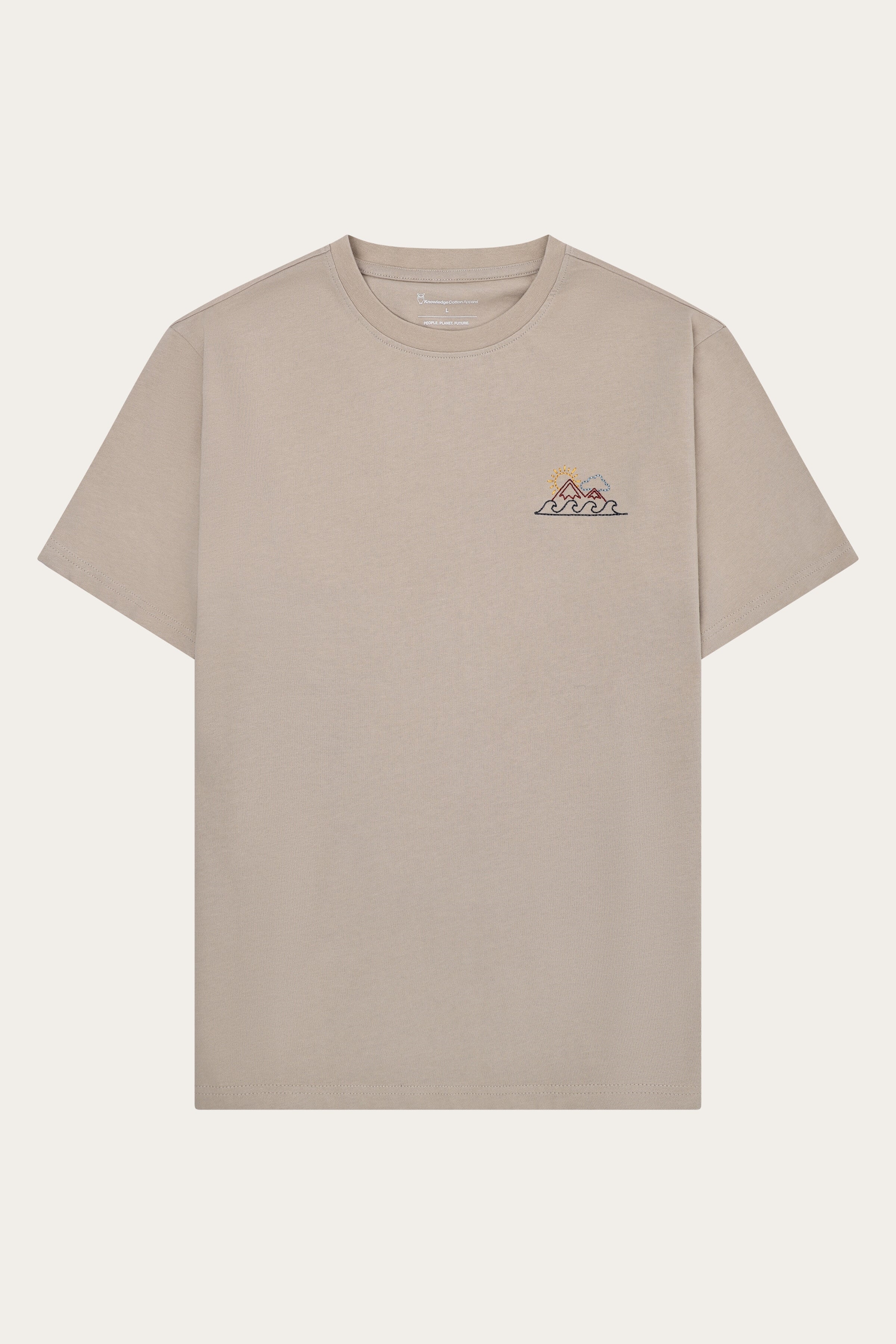 Image of KnowledgeCotton Apparel mannen vegan T-Shirt Met Borstprint In Lichtgrijs Met Verenmotief