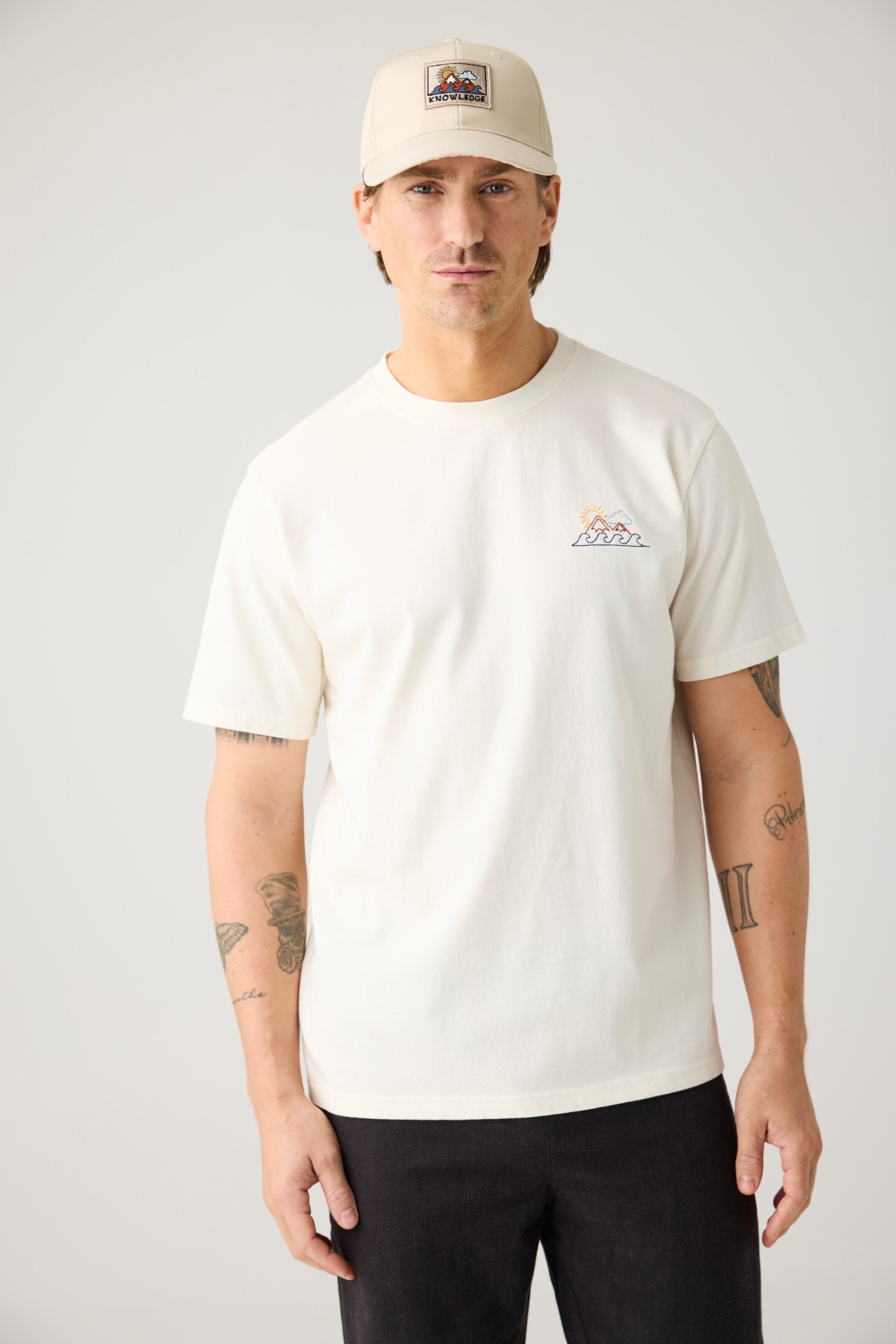 KnowledgeCotton Apparel Herren vegan T-Shirt Brustaufdruck Reiher Wei&Atilde;Ÿ