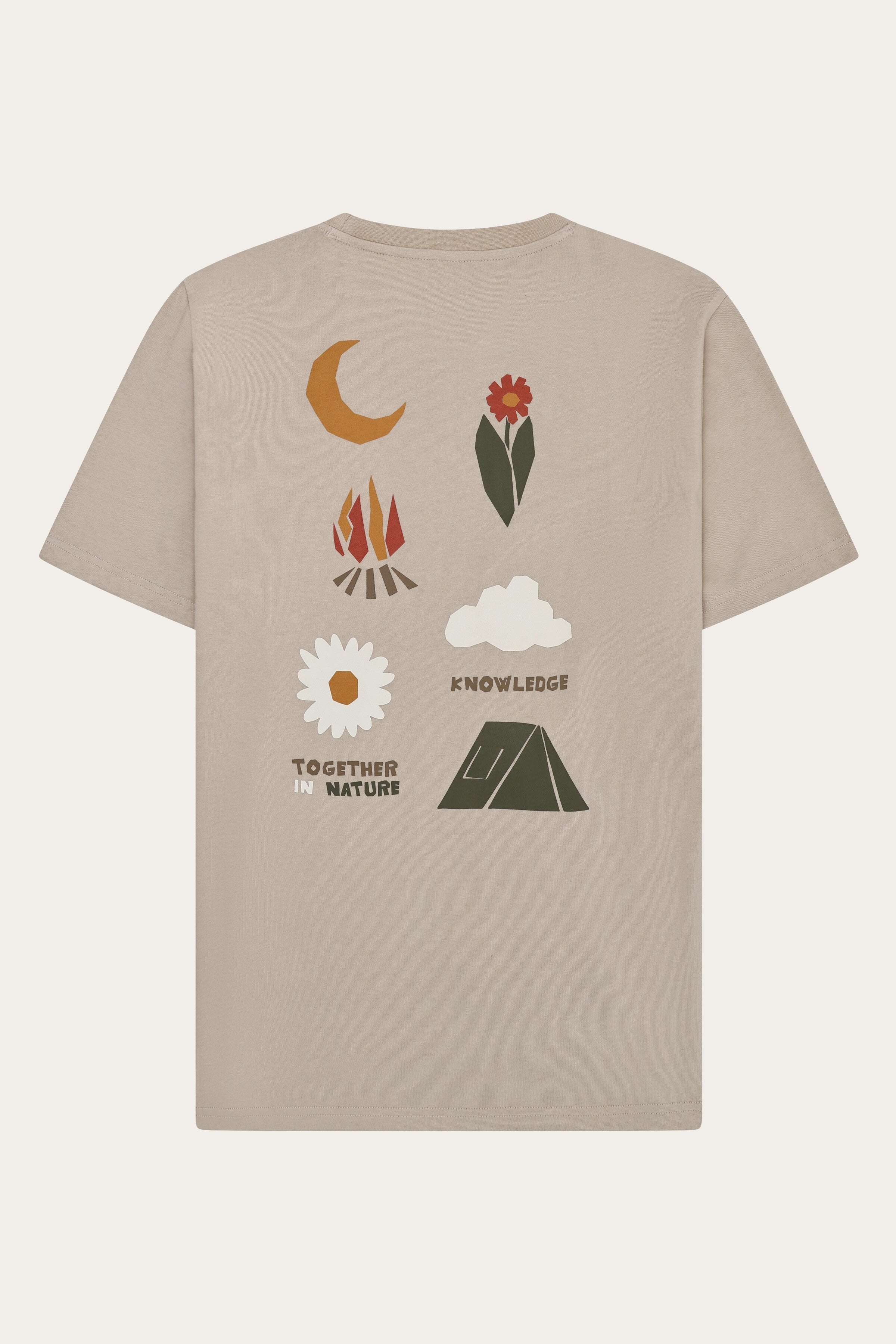 Image of KnowledgeCotton Apparel mannen vegan T-Shirt Voor Heren Met Print Op De Achterkant, Lichtgrijs Met Veermotief.