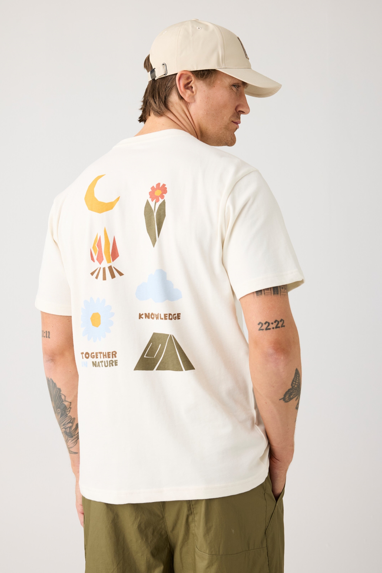 KnowledgeCotton Apparel Herren vegan T-Shirt R&Atilde;&frac14;ckenaufdruck Reiher Wei&Atilde;Ÿ