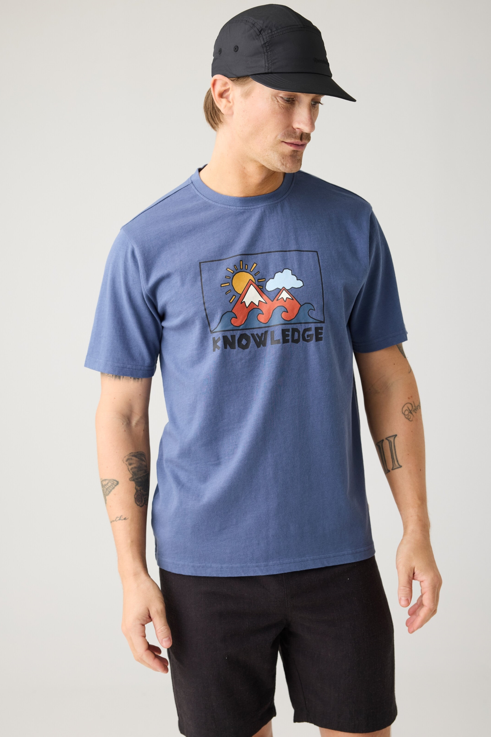 Image of KnowledgeCotton Apparel mannen vegan T-Shirt Met Print Op De Voorkant Vintage Indigo