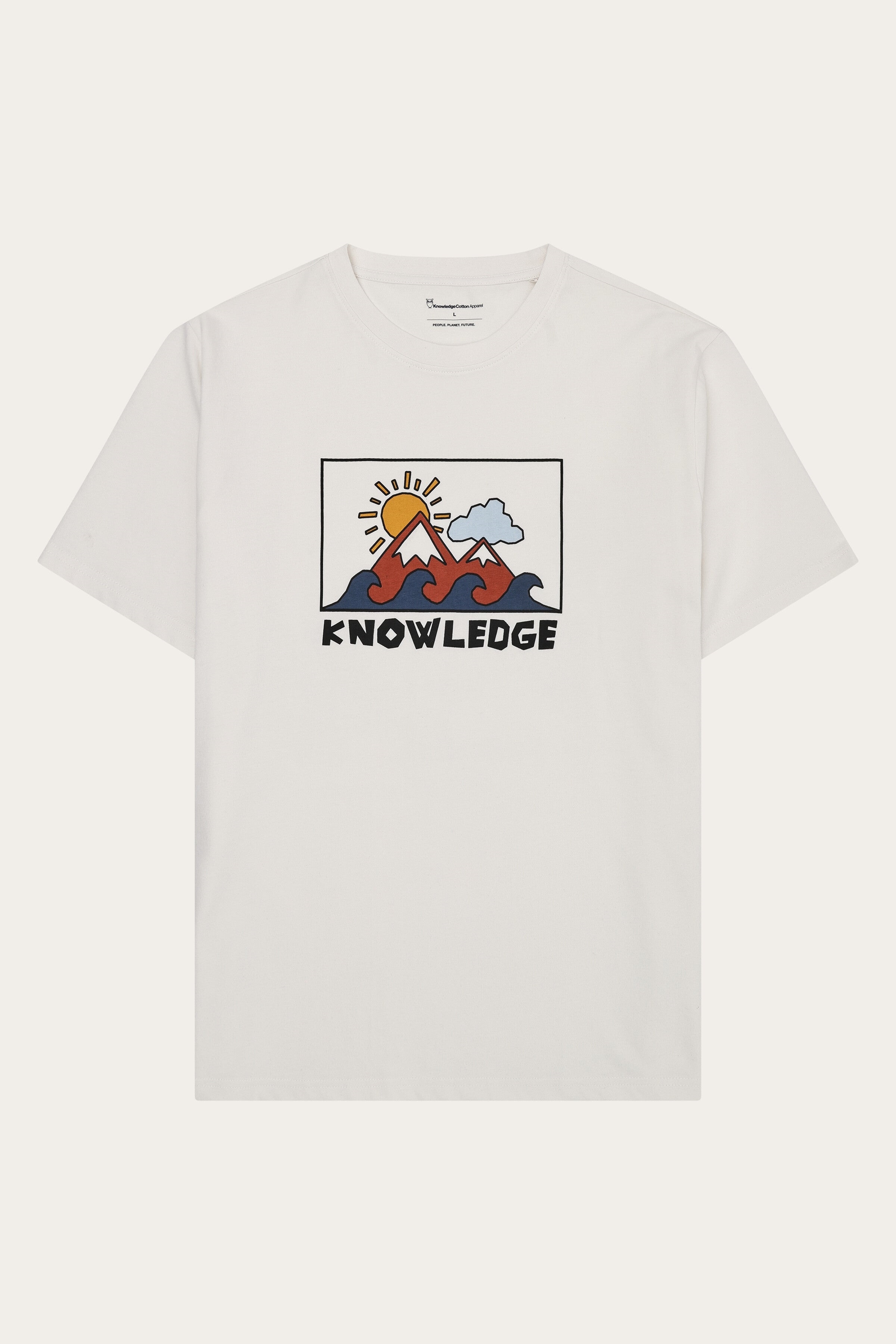 Image of KnowledgeCotton Apparel mannen vegan T-Shirt Voor Heren Met Print Van Een Reiger (Wit) Op De Voorkant.