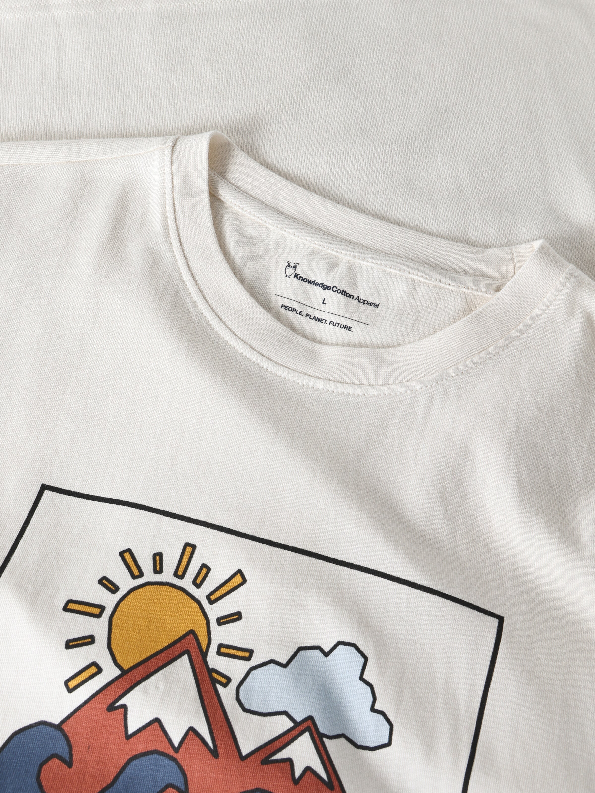 KnowledgeCotton Apparel men vegan T-Shirt Men Front Print Egret White