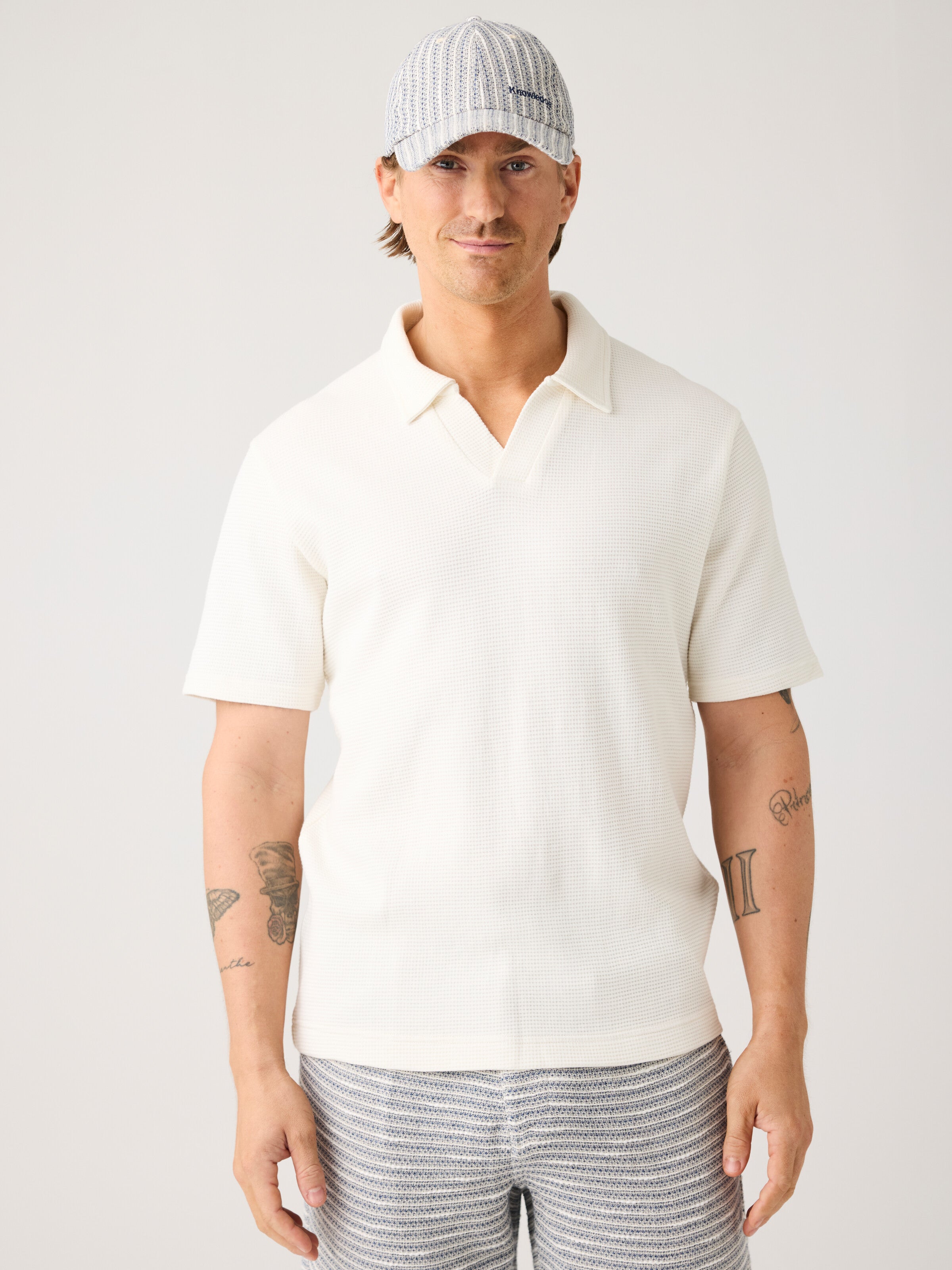KnowledgeCotton Apparel men vegan Polo Shirt Waffle Egret White