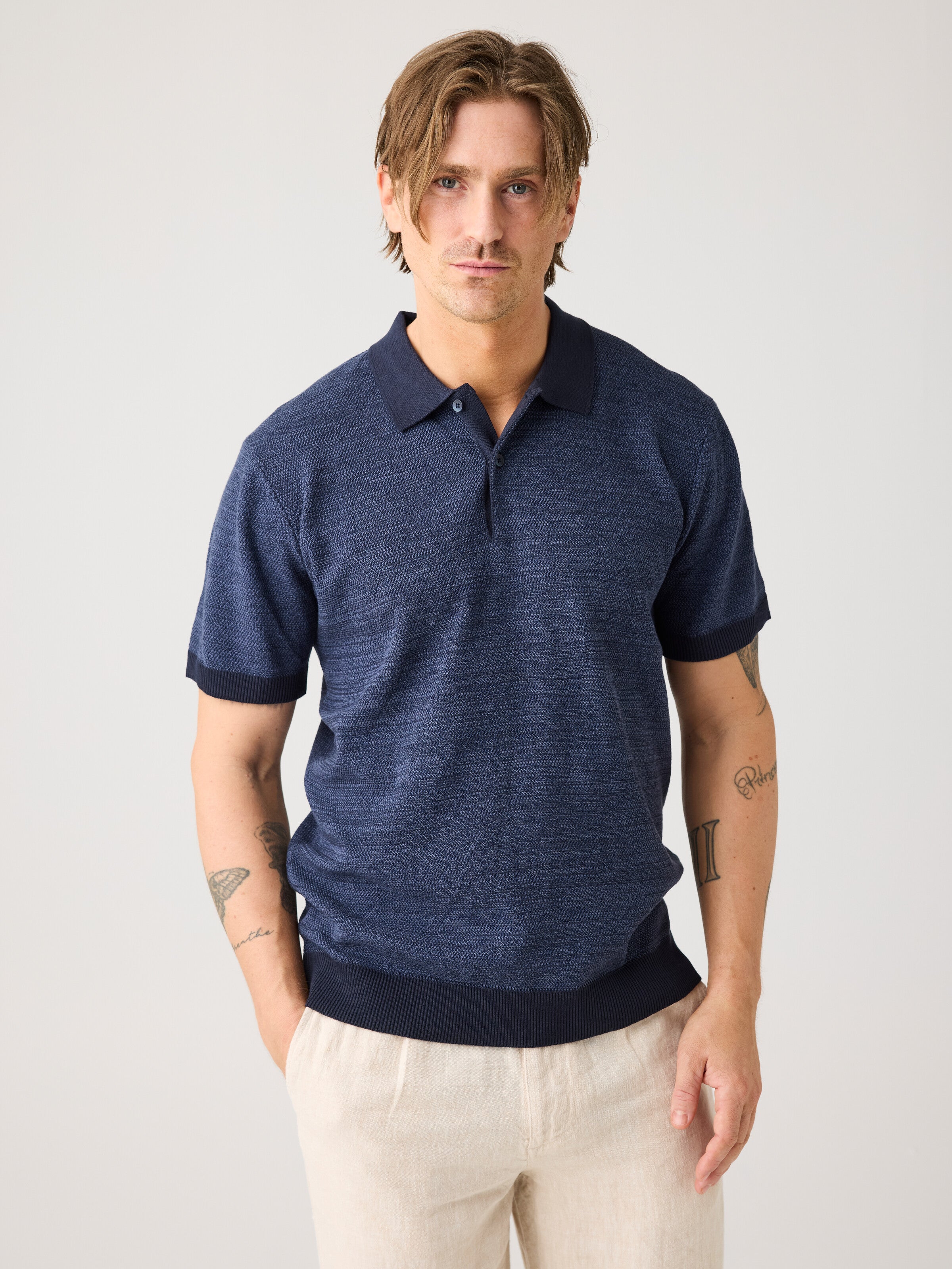 KnowledgeCotton Apparel men vegan Knitted Polo Night Sky Navy