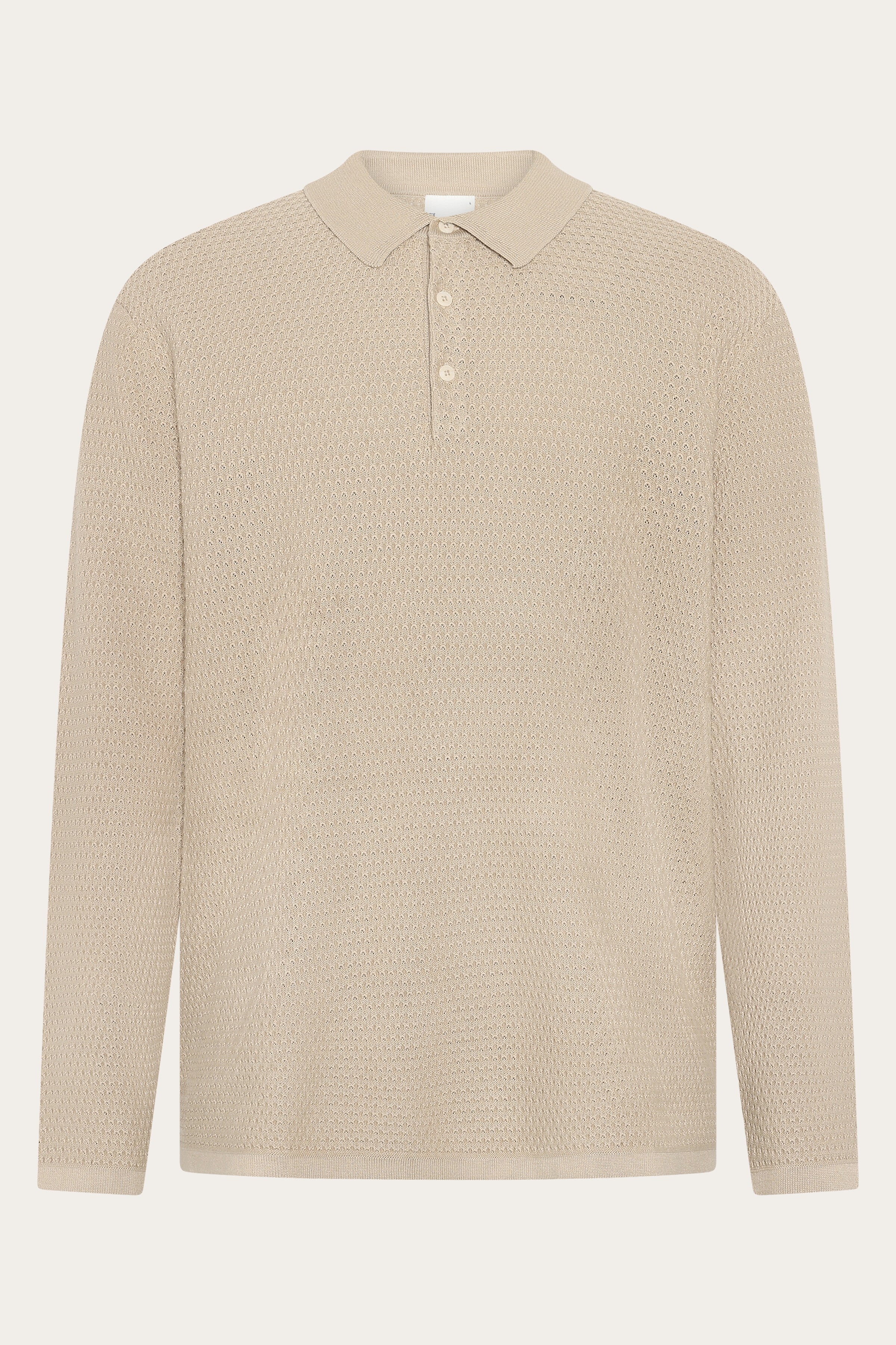 Image of KnowledgeCotton Apparel mannen vegan Gebreid Poloshirt Met Lange Mouwen, Lichtgrijs