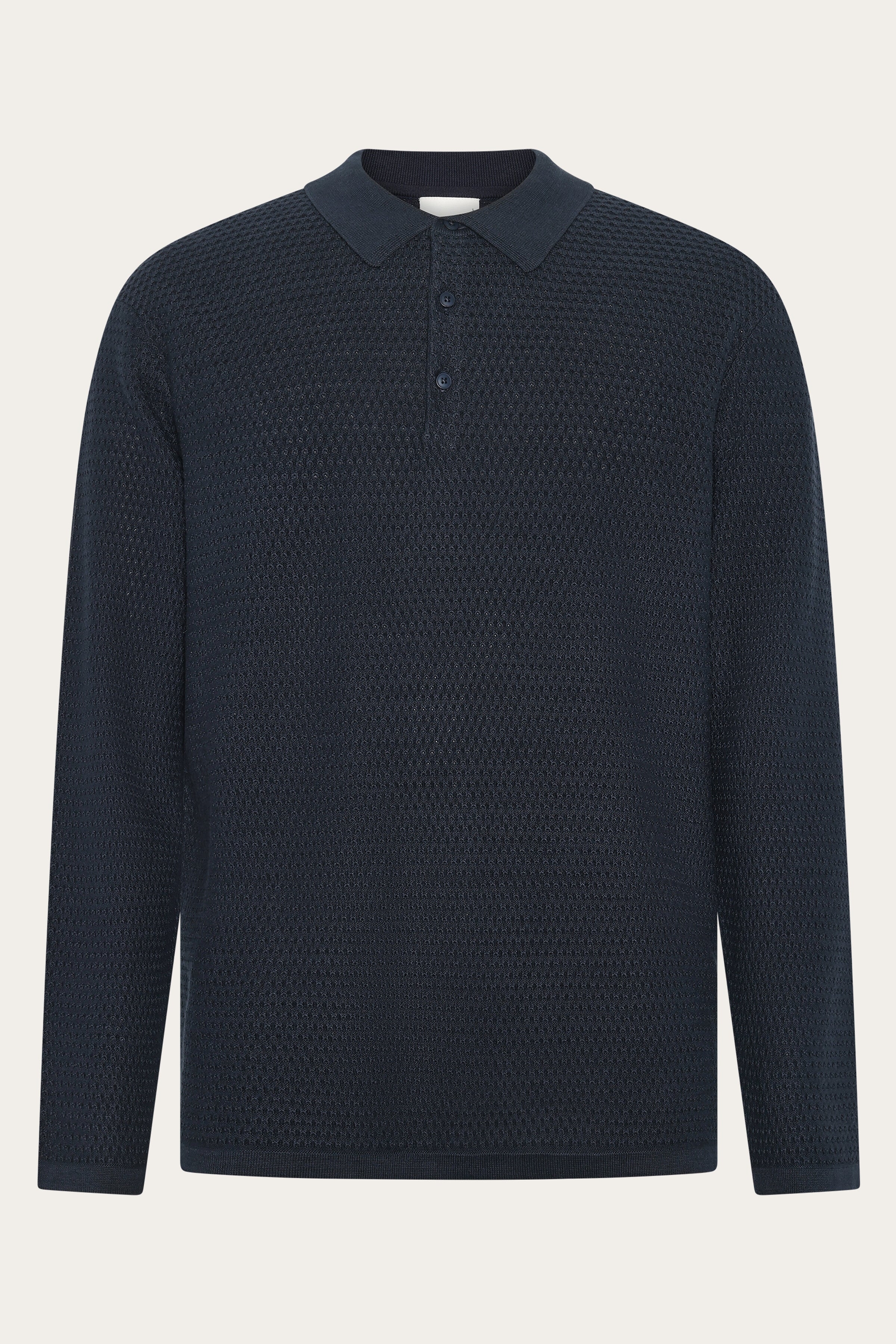 KnowledgeCotton Apparel Herren vegan Gestricktes Poloshirt Lange Ärmel Night Sky Navy