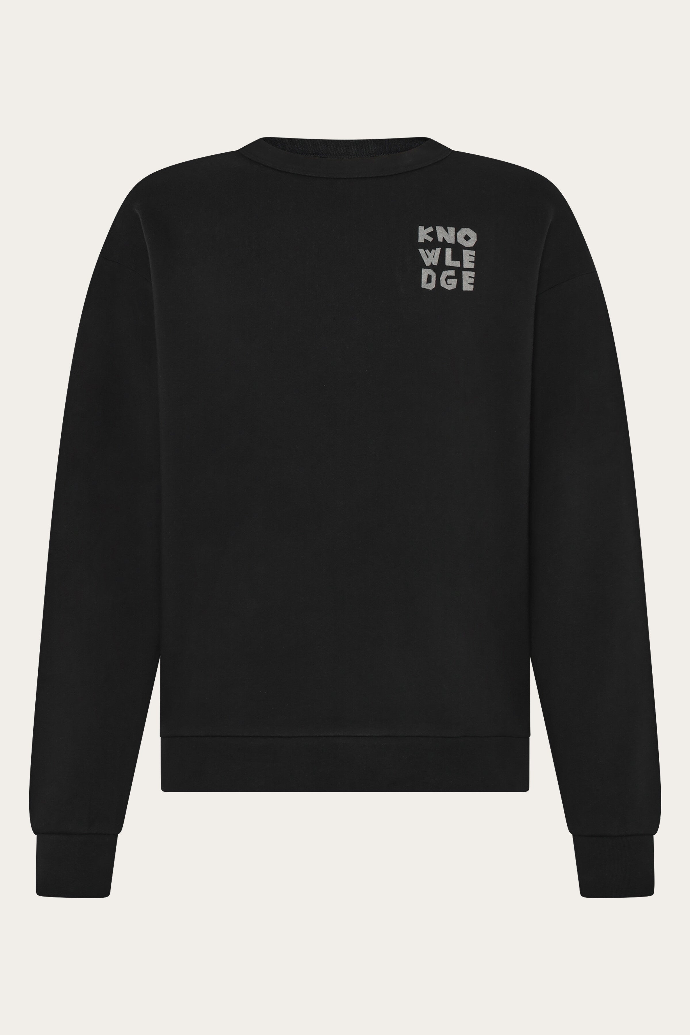 Image of KnowledgeCotton Apparel mannen vegan Sweatshirt Voor Heren, Relaxed Model Met Print En Ronde Hals, Zwart.