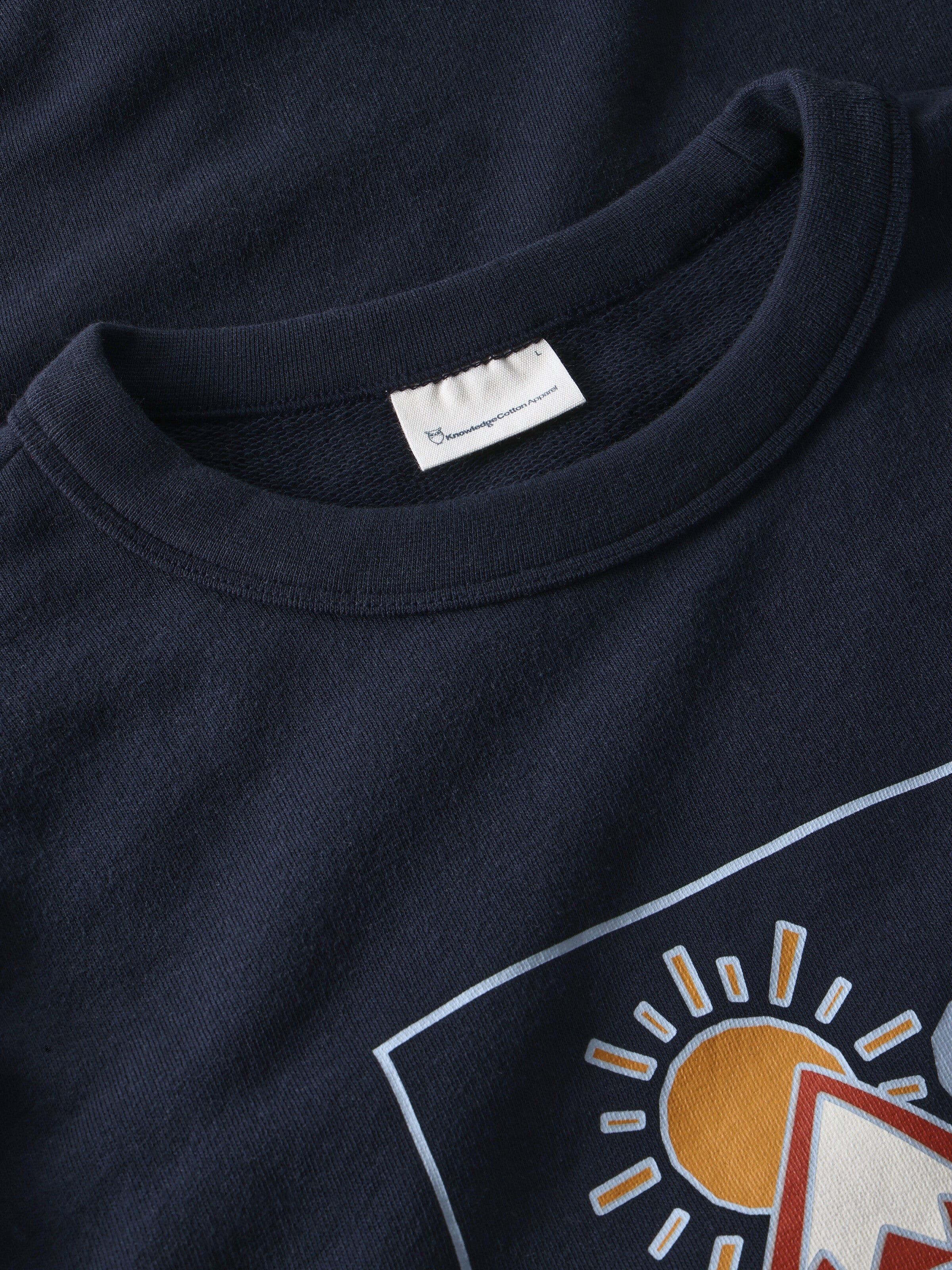 KnowledgeCotton Apparel men vegan Sweatshirt Men Relaxed Printed Crew Neck Night Sky Navy