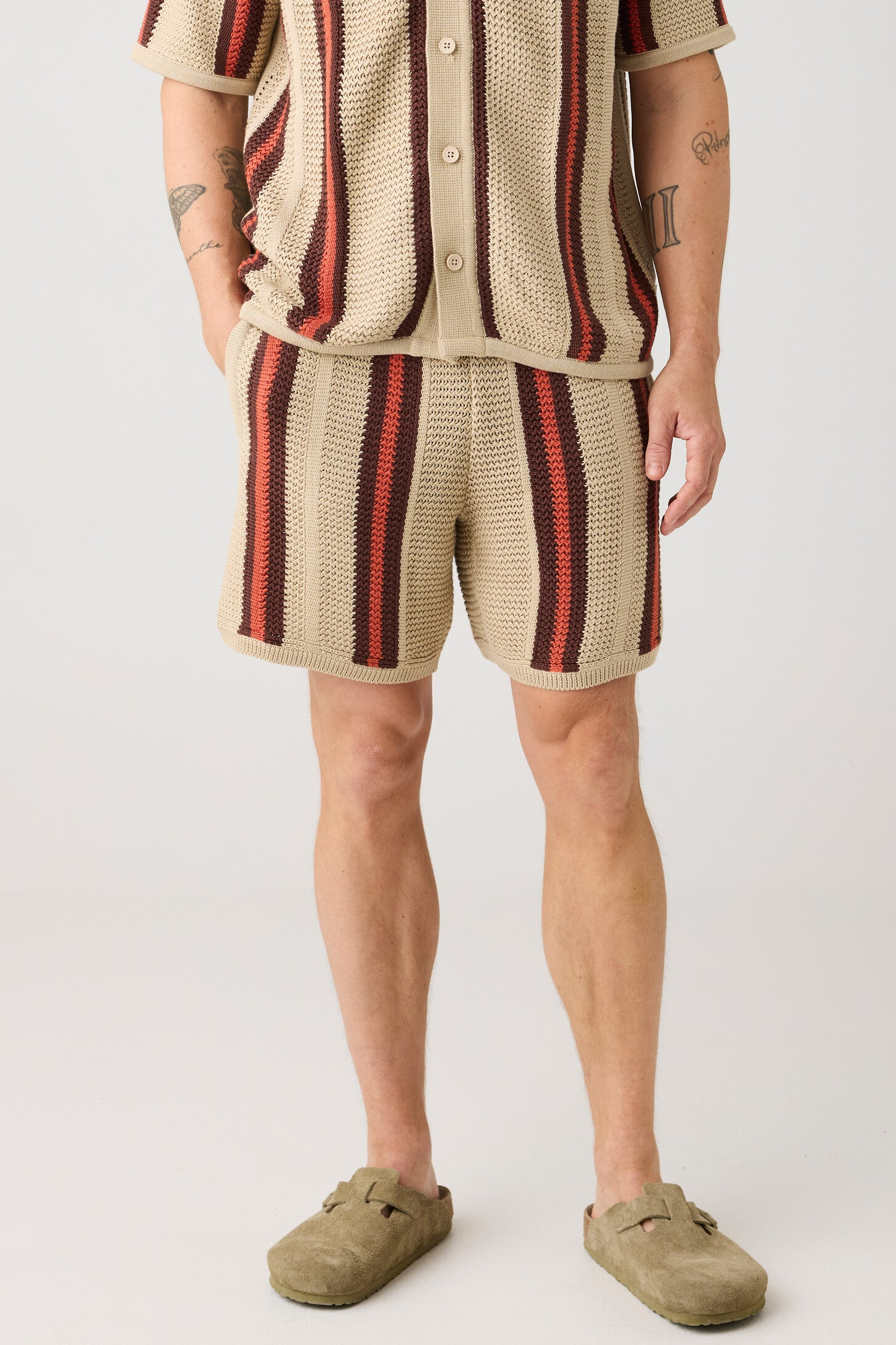 Image of KnowledgeCotton Apparel mannen vegan Gebreide Shorts Fig Loose Red