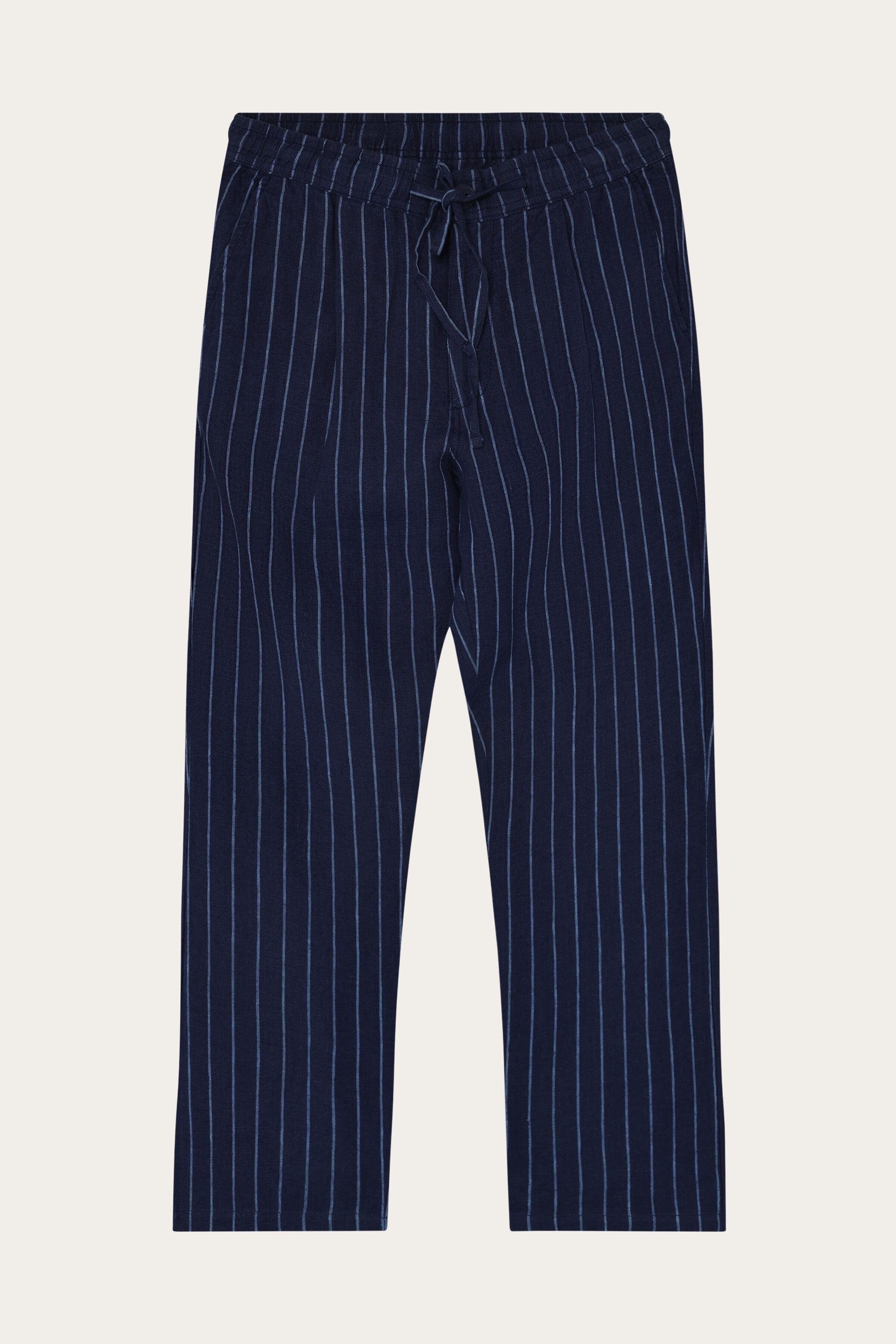 Image of KnowledgeCotton Apparel mannen vegan Herenbroek Fig Loose Linnen Blauwe Streep