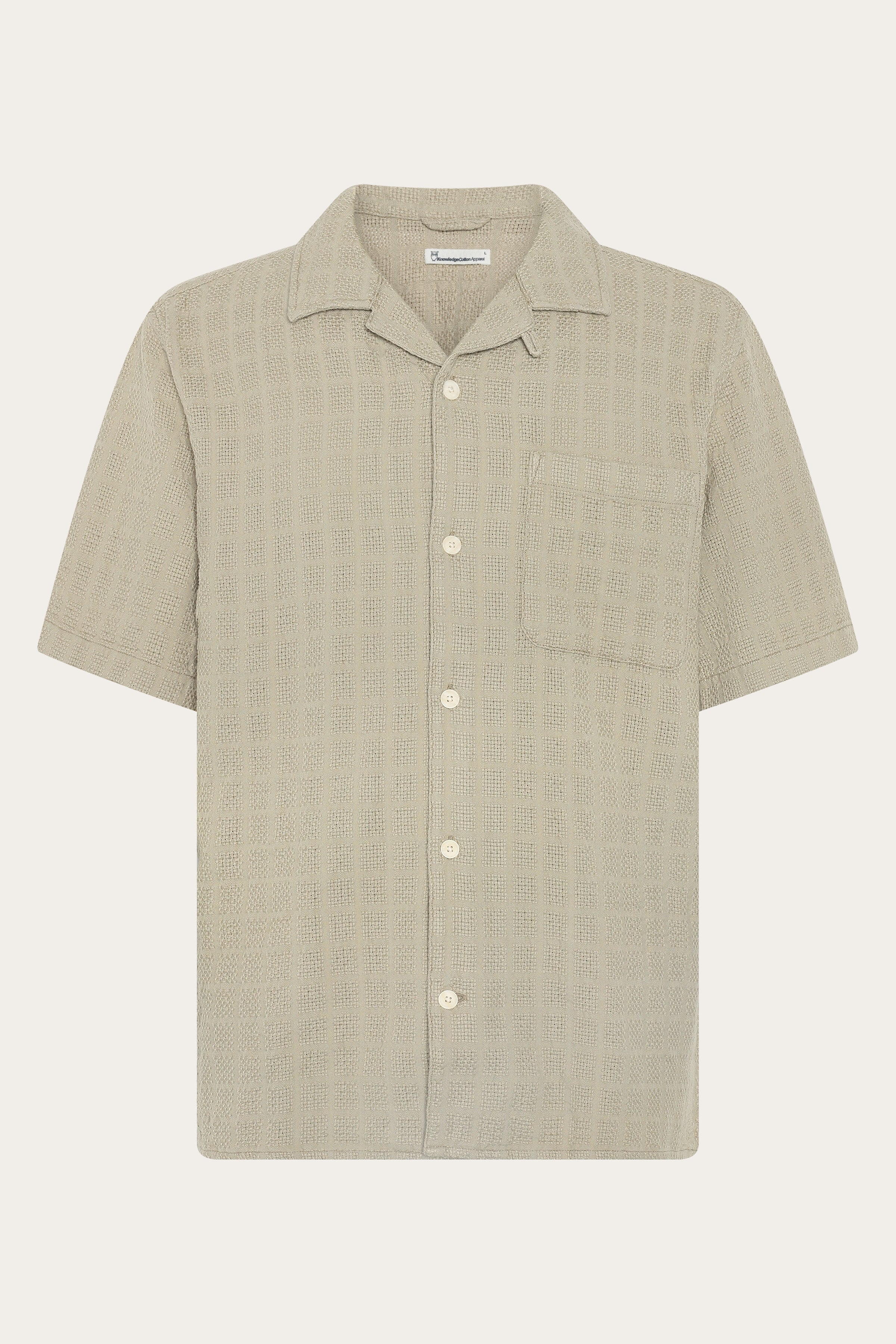 Image of KnowledgeCotton Apparel mannen vegan Overhemd Met Korte Mouwen, Keperstof, Beige