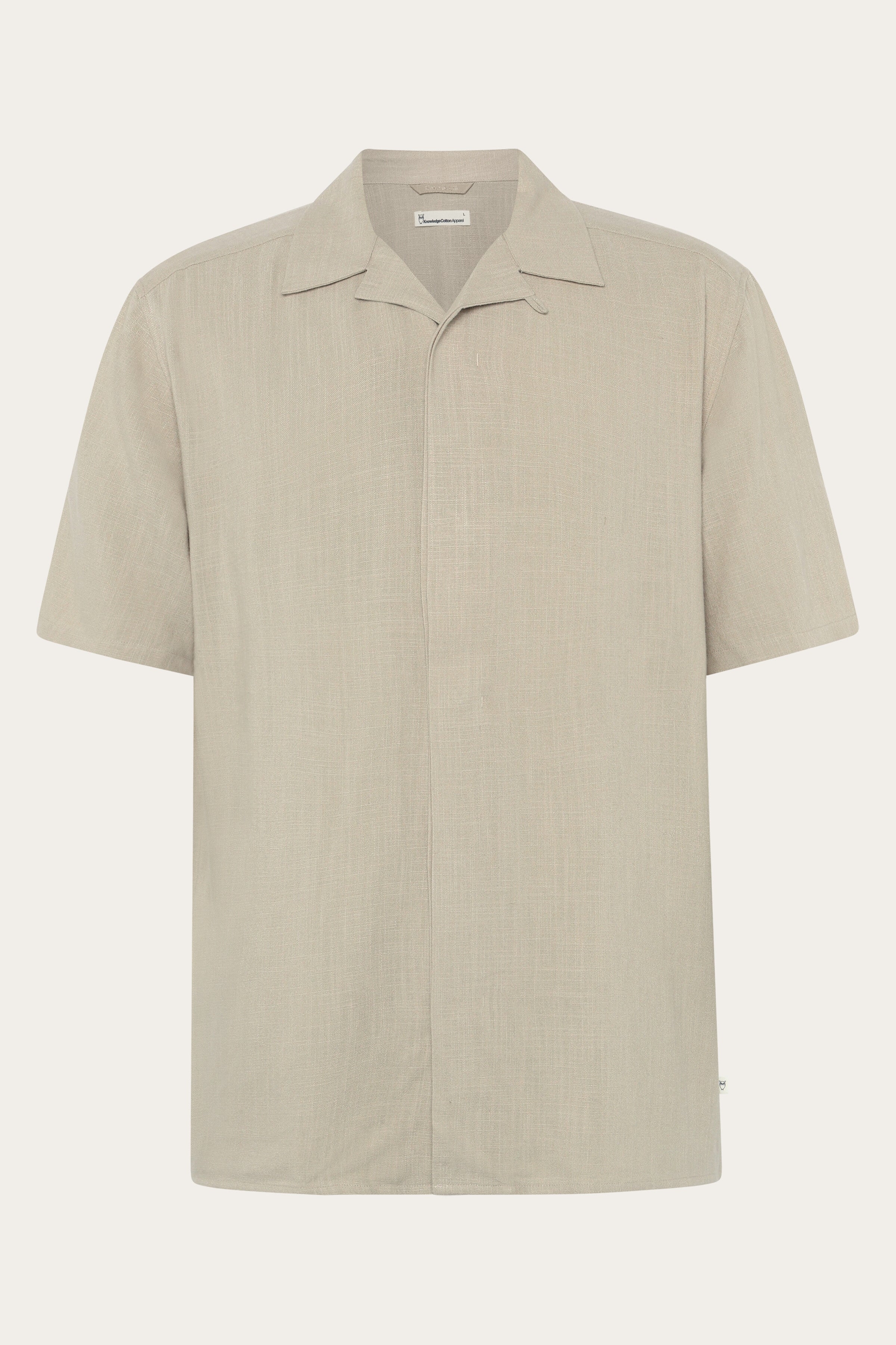 Image of KnowledgeCotton Apparel mannen vegan Overhemd Met Korte Mouwen, Mosgroen, Relaxed Model, Lichtgrijs