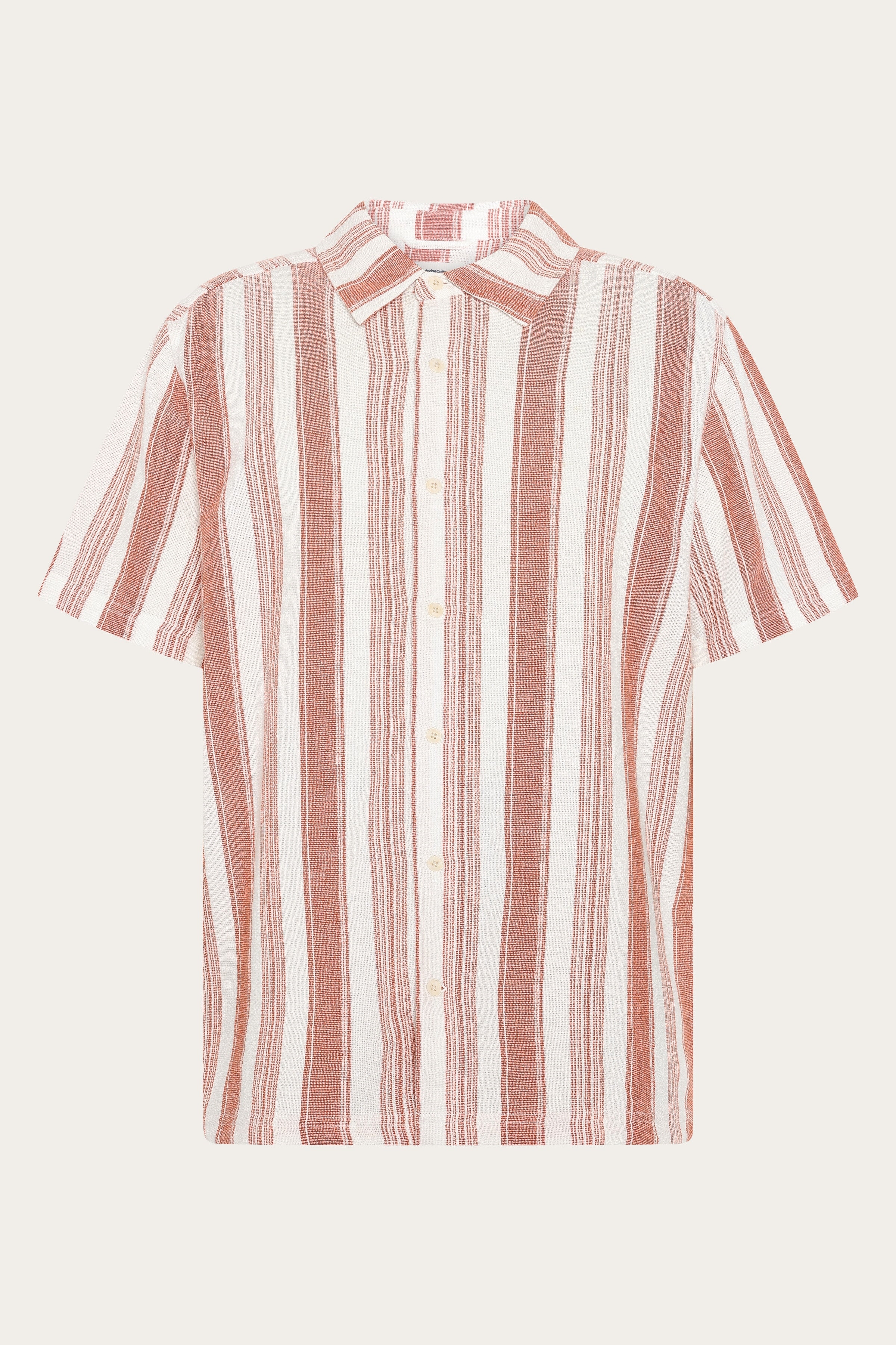 Image of KnowledgeCotton Apparel mannen vegan Overhemd Met Relaxte Strepen, Korte Mouwen, Rood