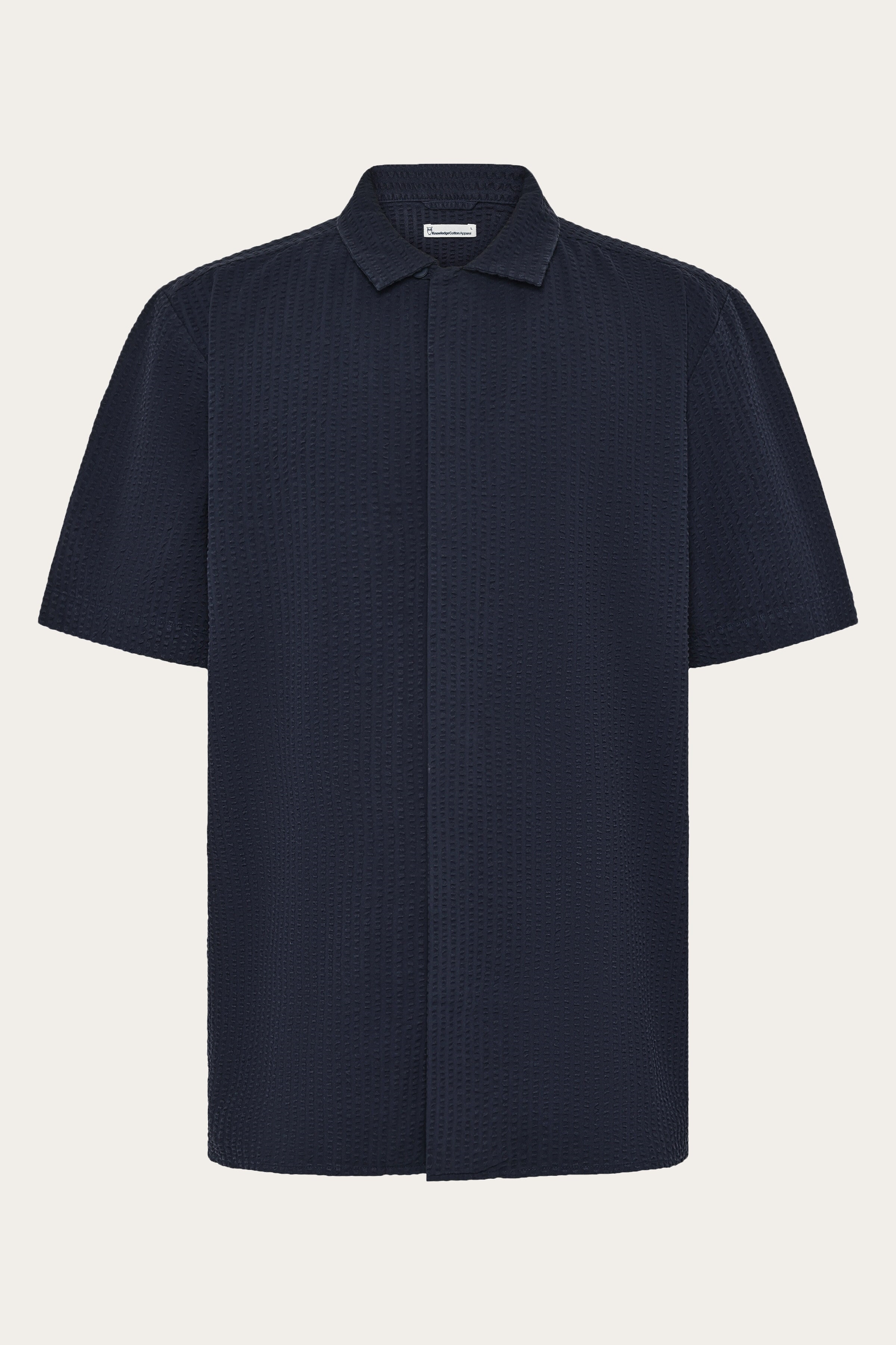 Image of KnowledgeCotton Apparel mannen vegan Herenoverhemd, Relaxed Model Seersucker, Korte Mouwen, Nachtelijke Hemel