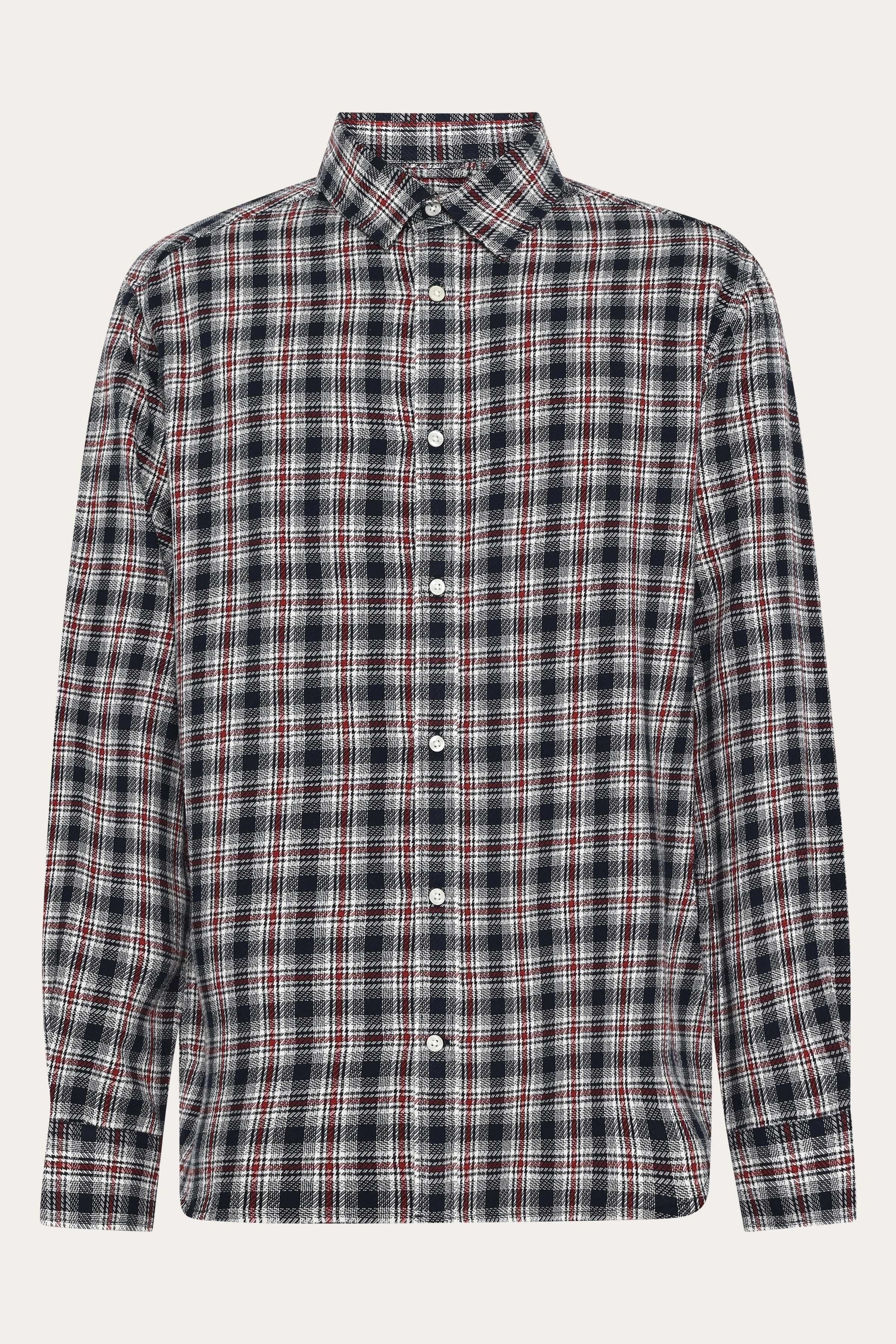 Image of KnowledgeCotton Apparel mannen vegan Overhemd Losvallend Geruit Marineblauw