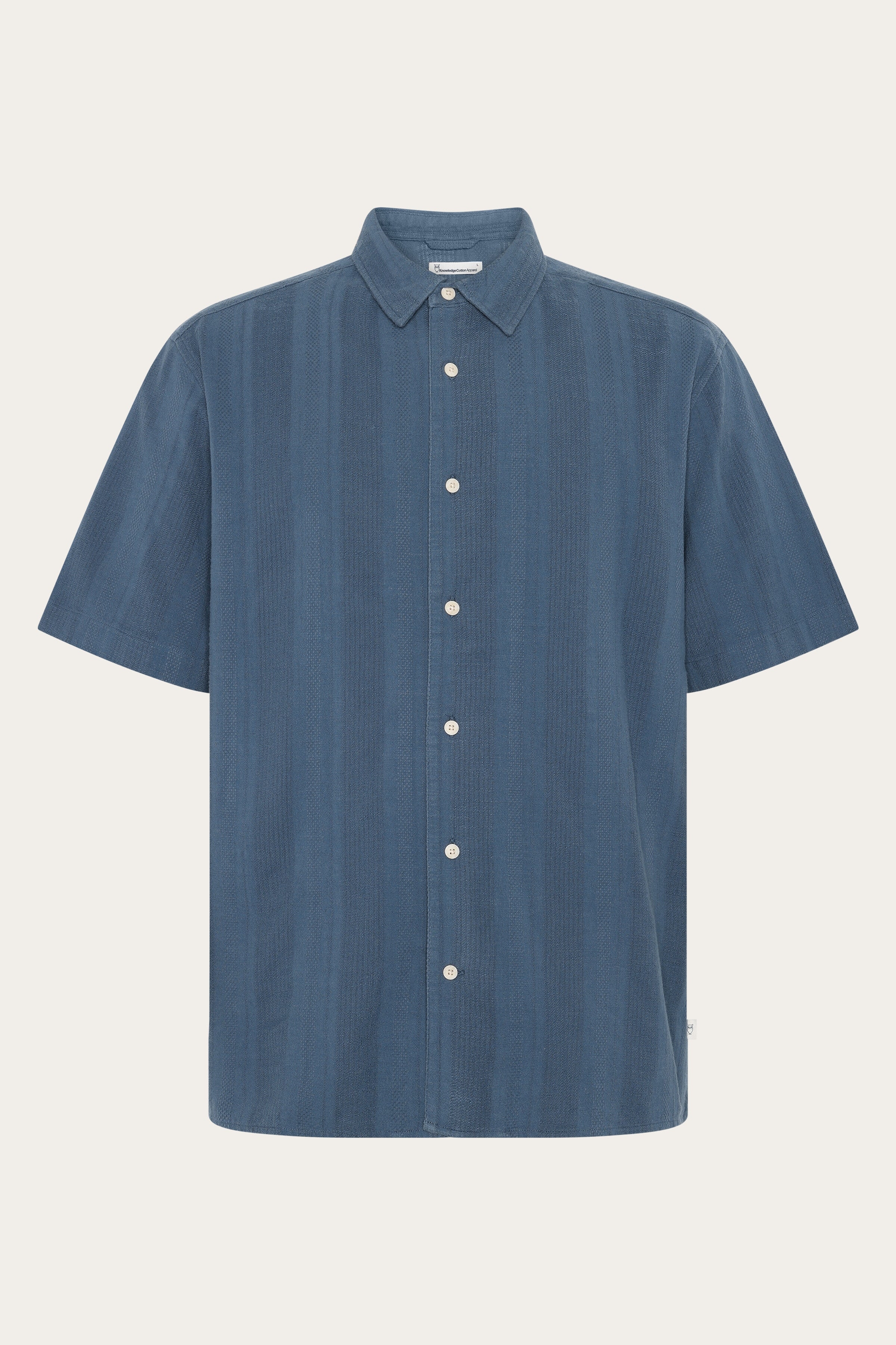 Image of KnowledgeCotton Apparel mannen vegan Overhemd Met Relaxte Pasvorm, Korte Mouwen Vintage Indigo