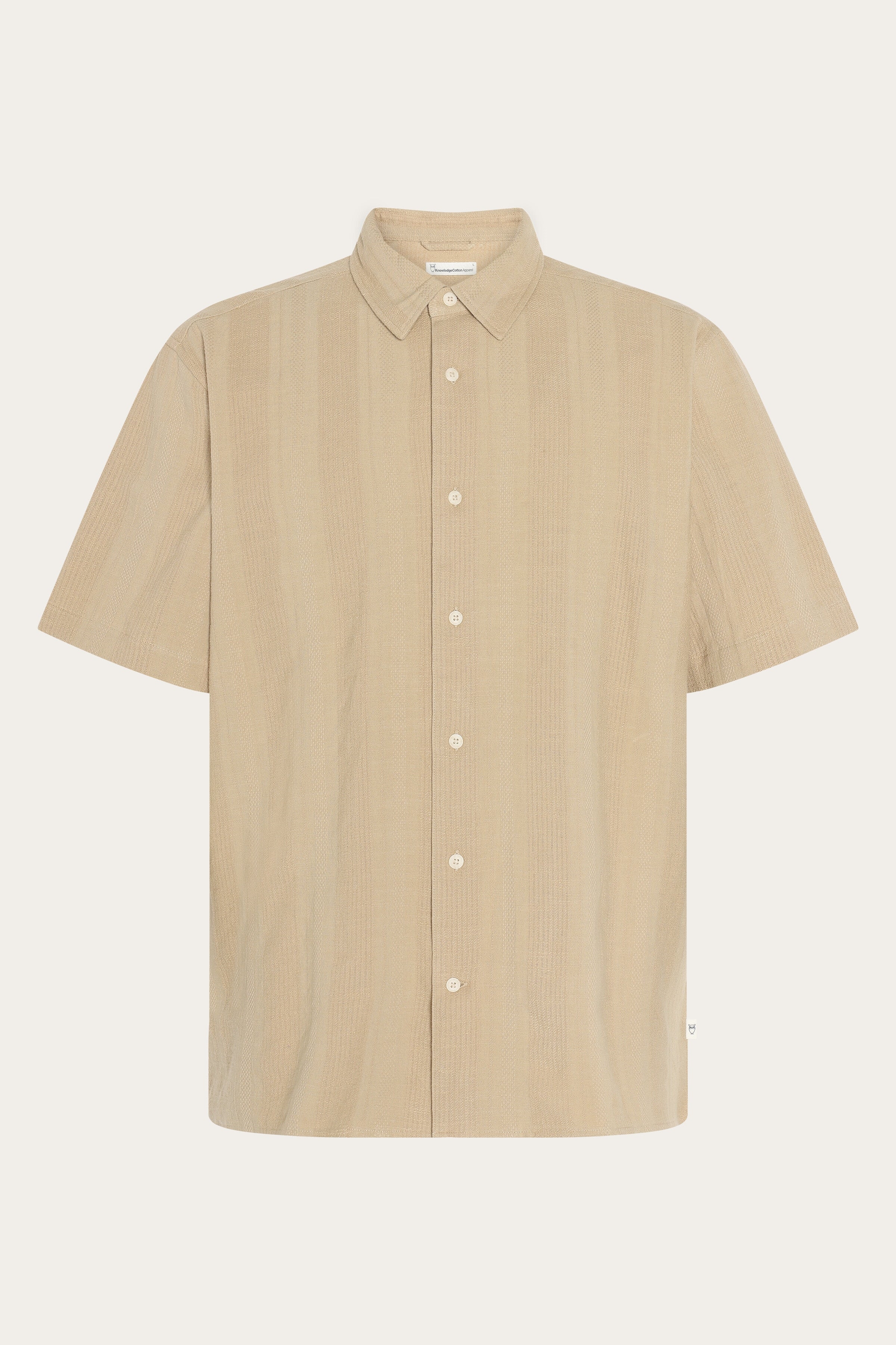 Image of KnowledgeCotton Apparel mannen vegan Overhemd Met Relaxte Pasvorm, Korte Mouwen, Twill, Beige
