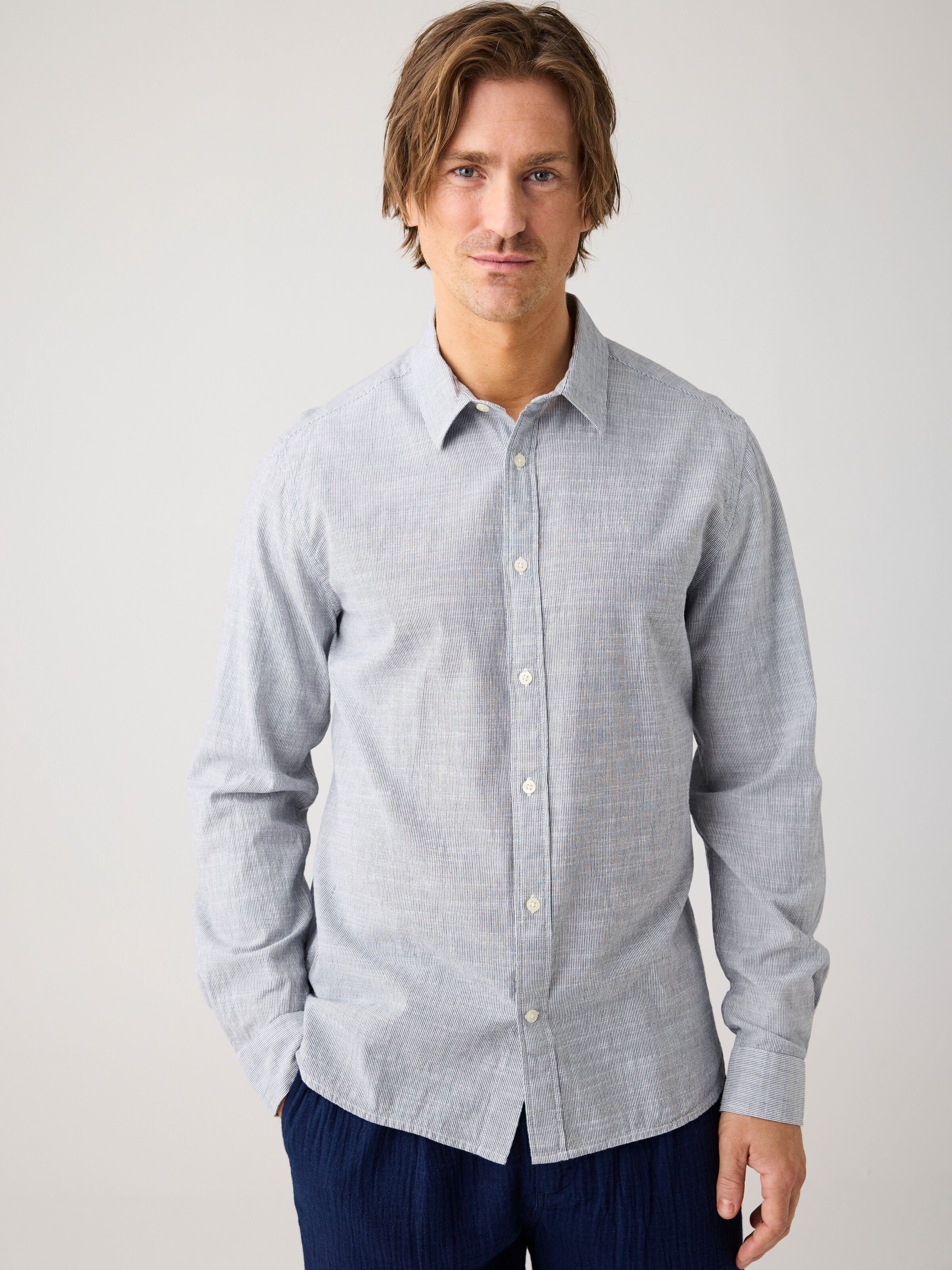 KnowledgeCotton Apparel men vegan Shirt Dune Regular Stripe Blue