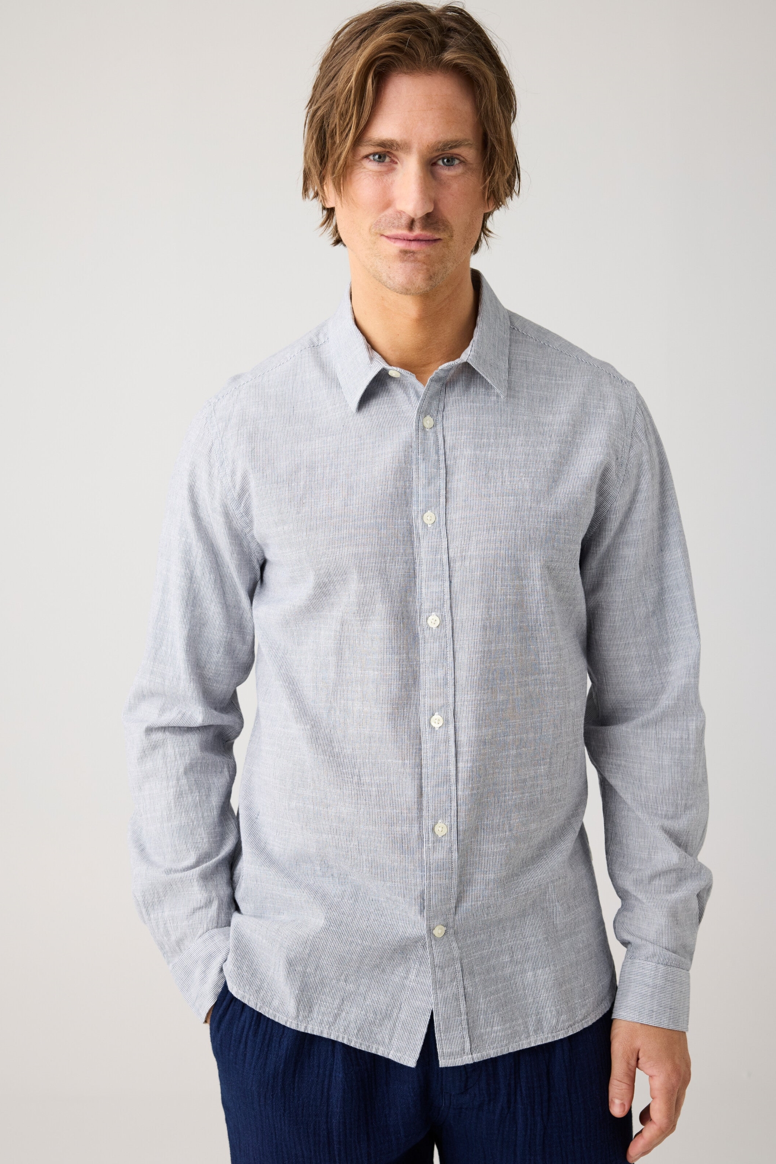Image of KnowledgeCotton Apparel mannen vegan Shirt Dune Regular Stripe Blue