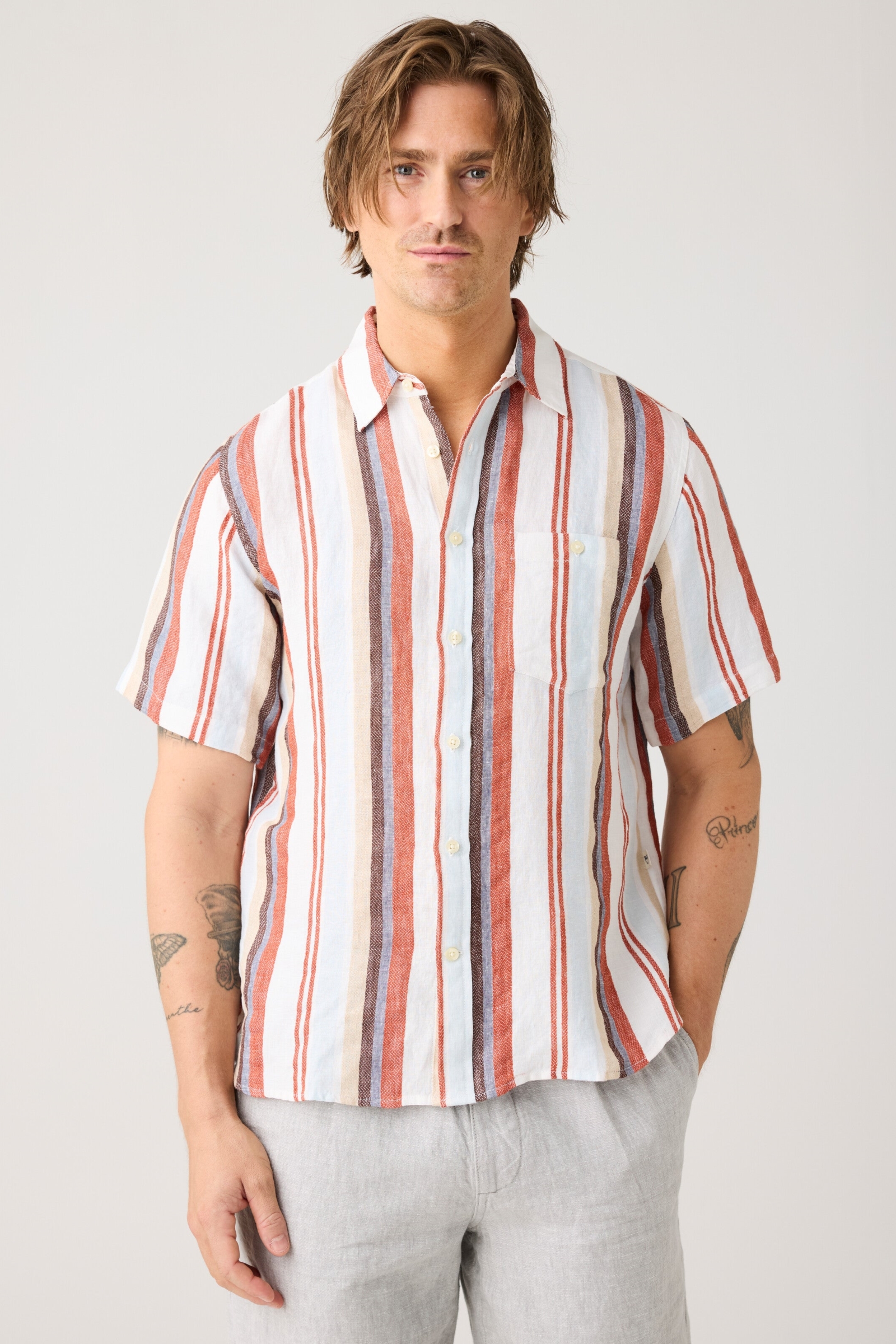 Image of KnowledgeCotton Apparel mannen vegan Shirt Met Korte Mouwen En Veelkleurige Strepen