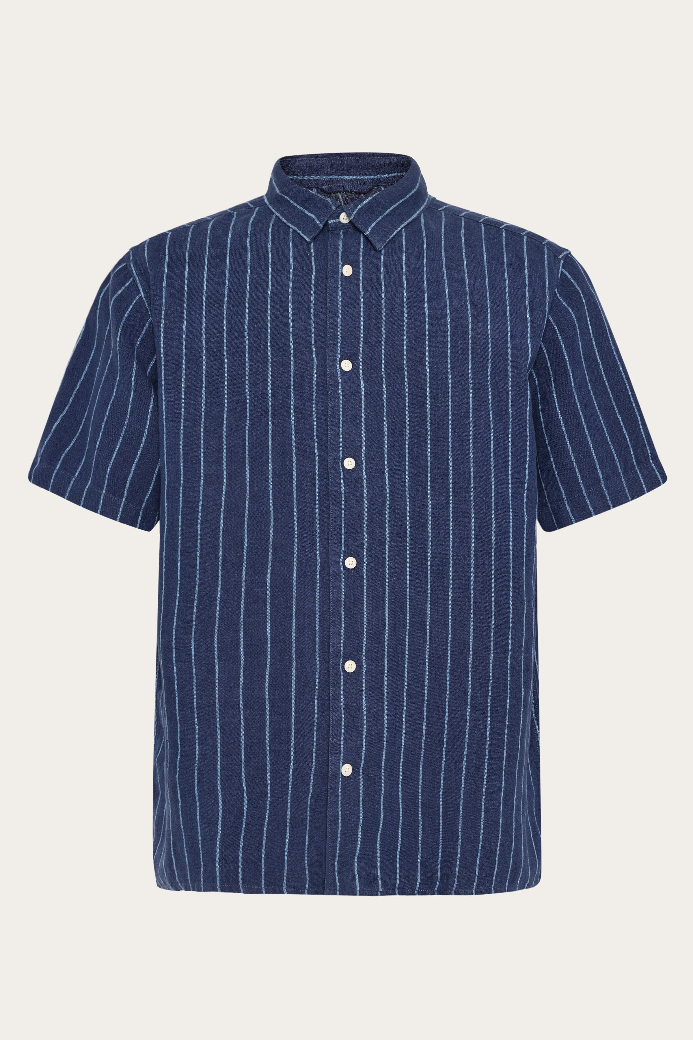 Image of KnowledgeCotton Apparel mannen vegan Overhemd Relaxed Linnen Met Blauwe Strepen