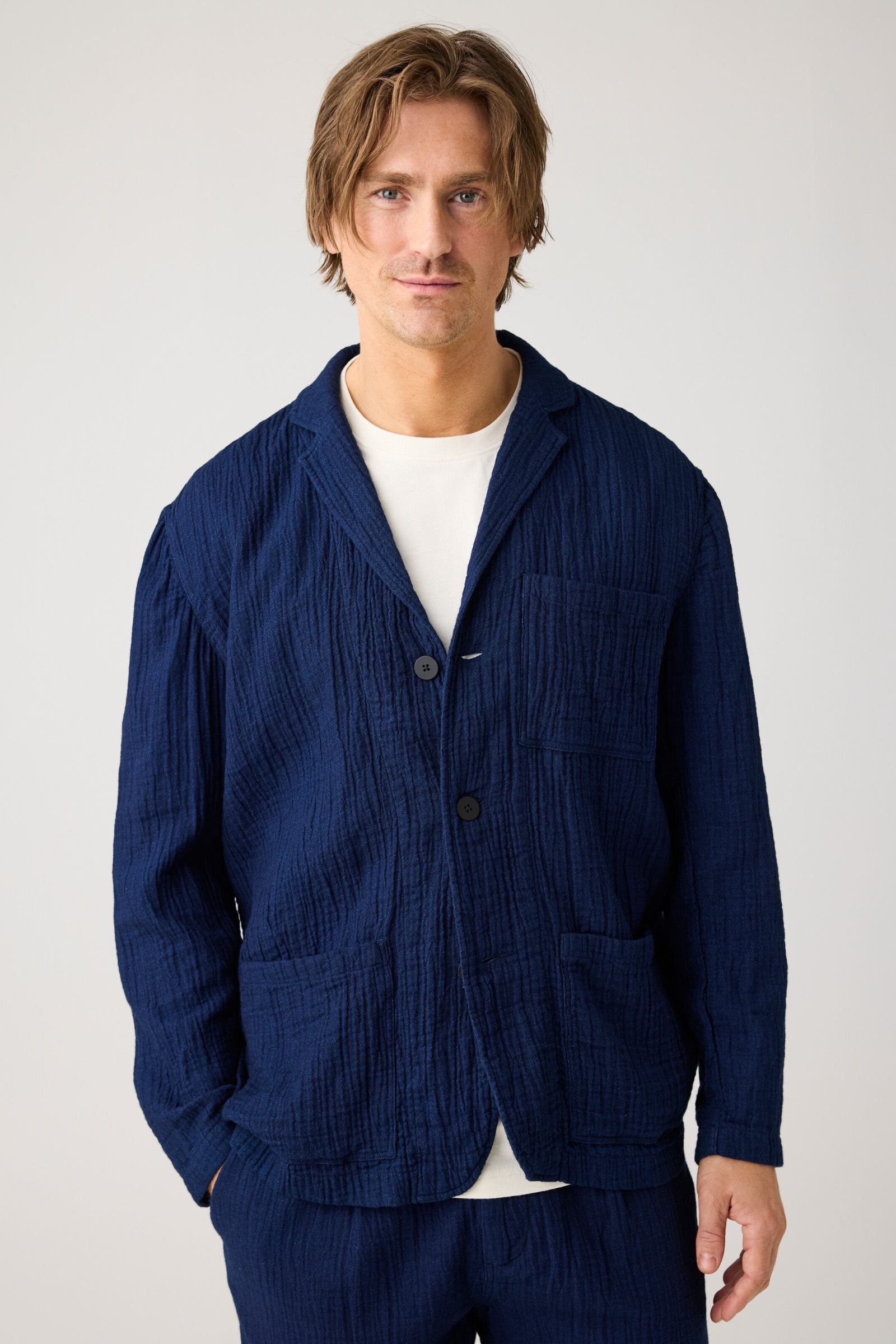 Image of KnowledgeCotton Apparel mannen vegan Blazer Dobby Indigo