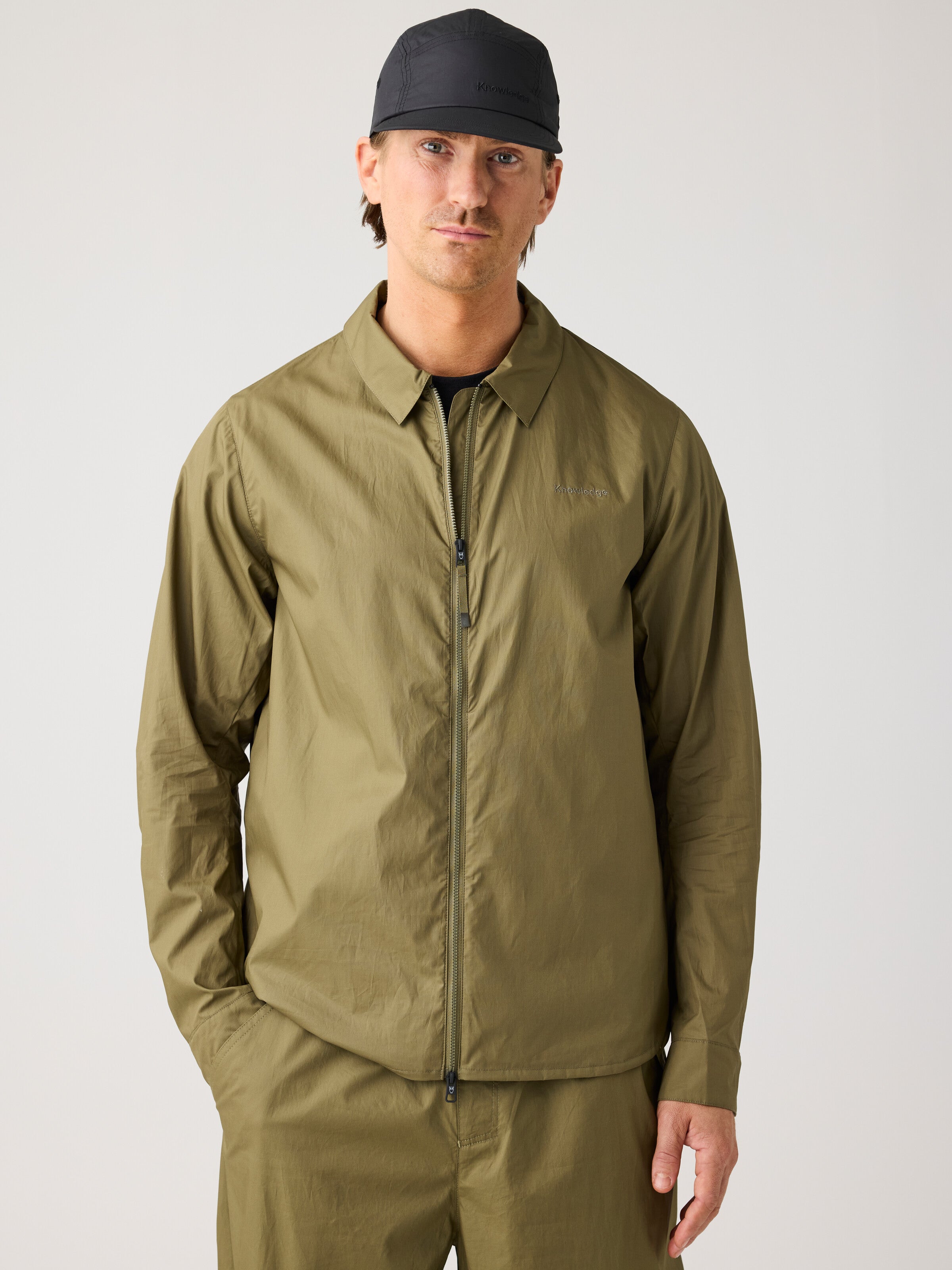 KnowledgeCotton Apparel men vegan Overshirt Vent Ripstop 90 Burned Olive