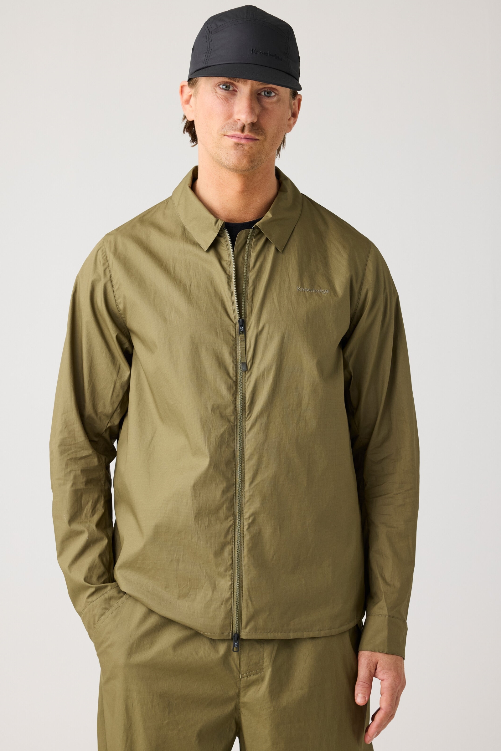 Image of KnowledgeCotton Apparel mannen vegan Overhemd Met Ventilatieopening, Ripstop, 90 Cm, Verbrand Olijfgroen