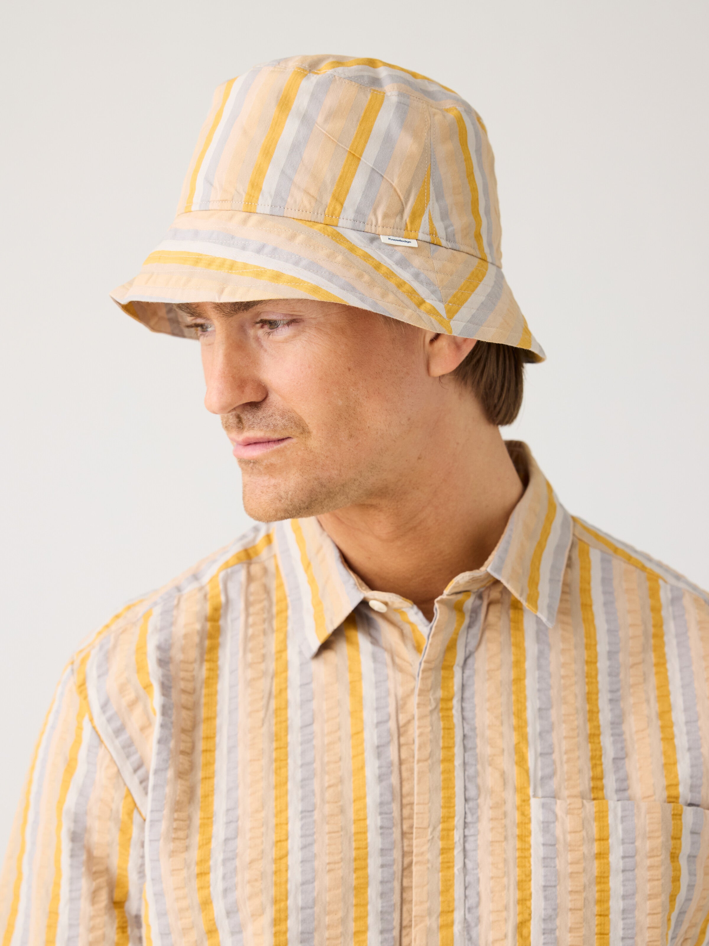 KnowledgeCotton Apparel Eimer Hut Seersucker Mehrfarbig Gestreift