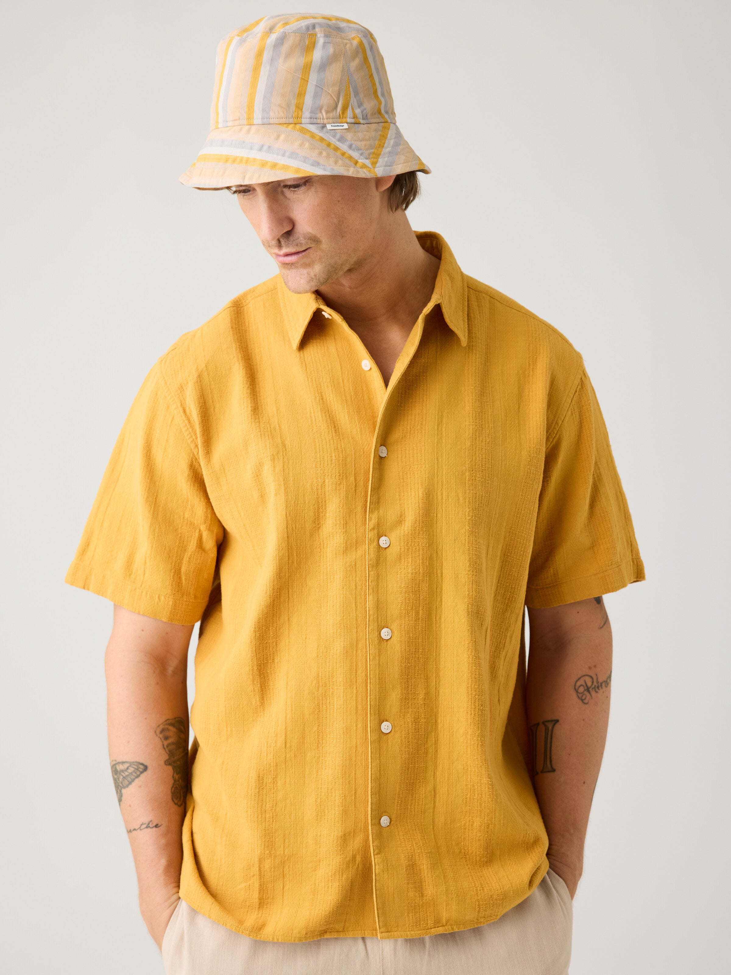 KnowledgeCotton Apparel Eimer Hut Seersucker Mehrfarbig Gestreift