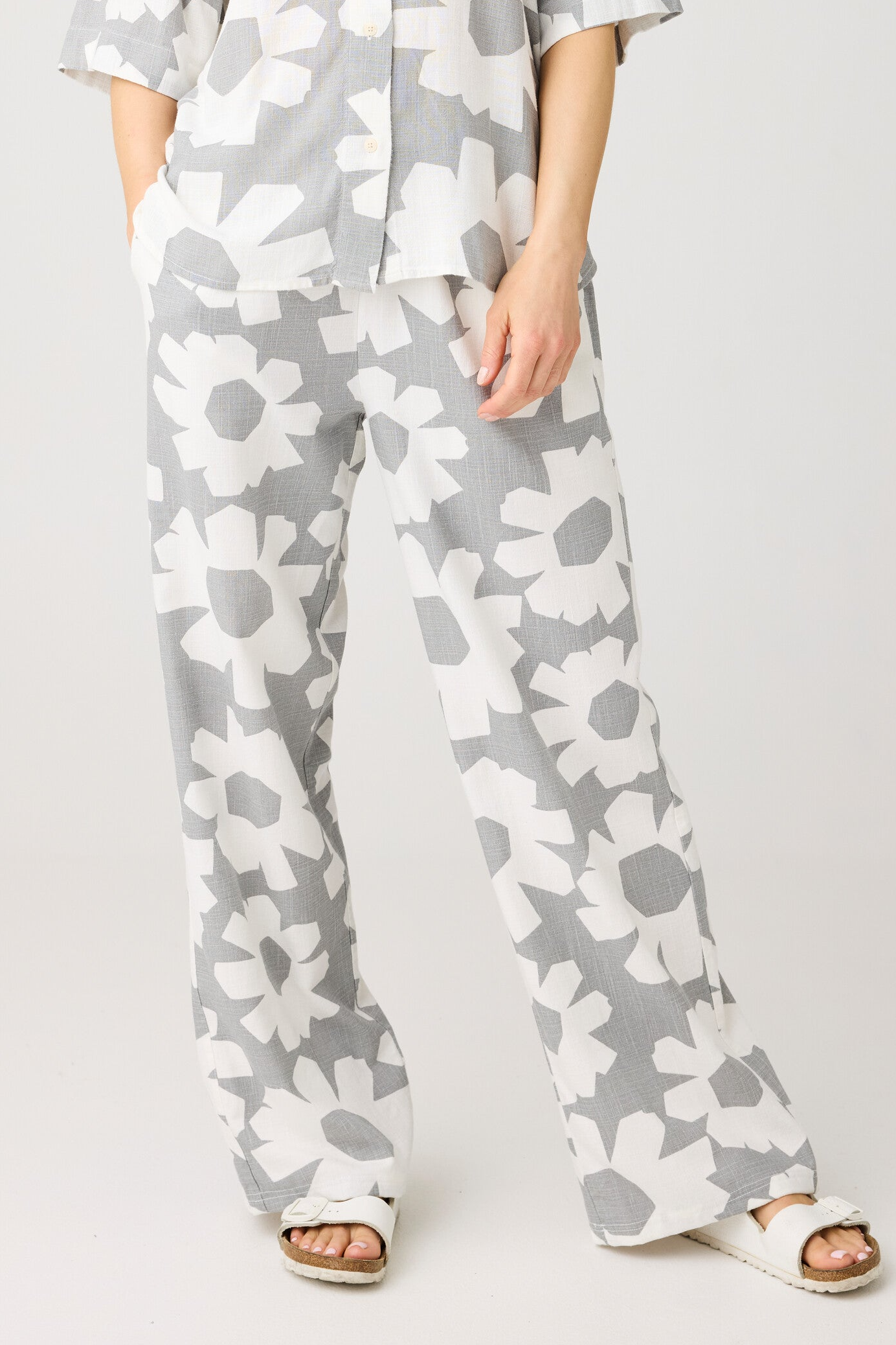 Image of KnowledgeCotton Apparel dames vegan Broek Posey Wide Linen Mix Grijs